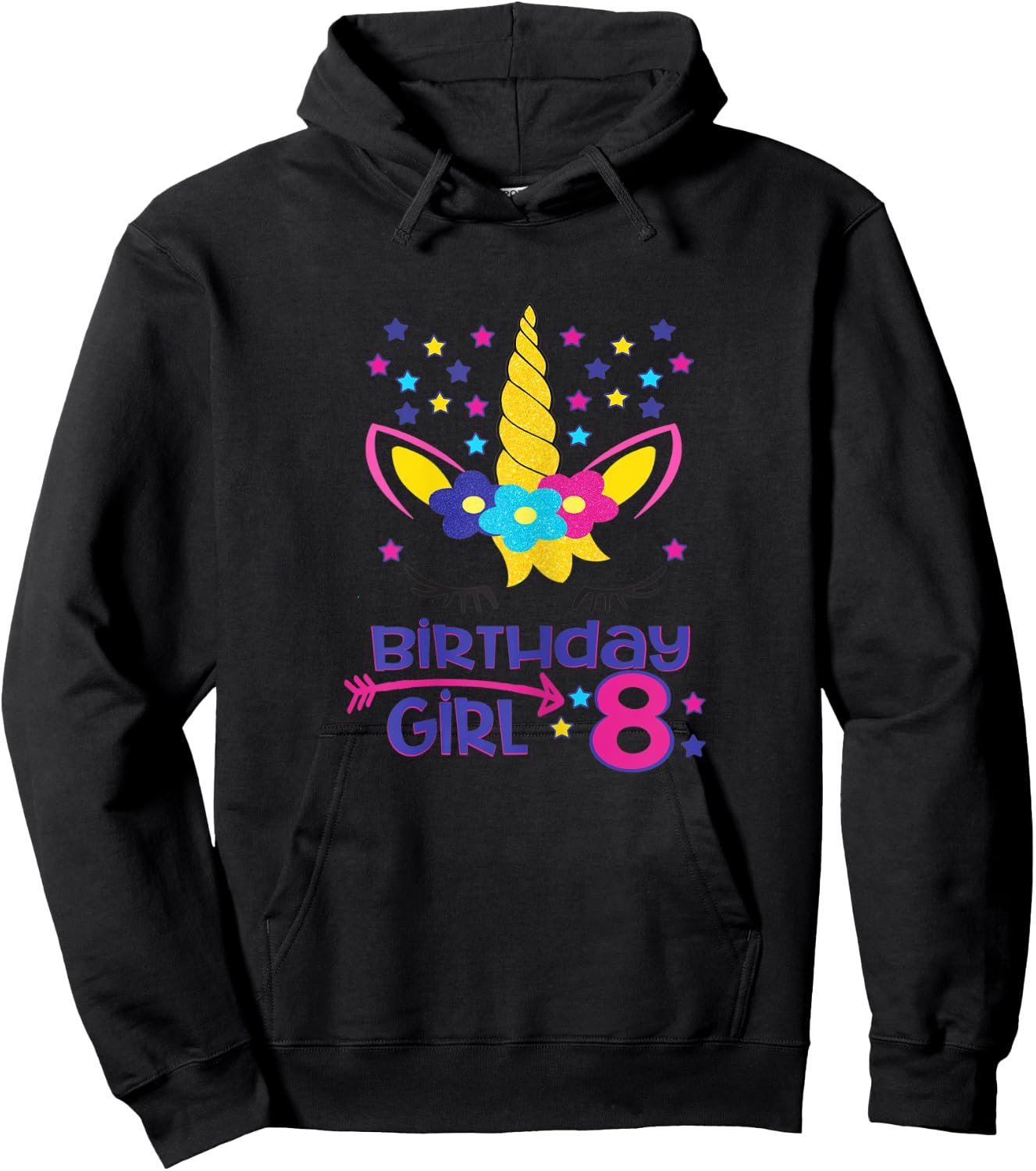 Birthday Girl 8 Unicorn Stars Unicorn Birthday 8 Year Old Hoodie - Hoodie | Black