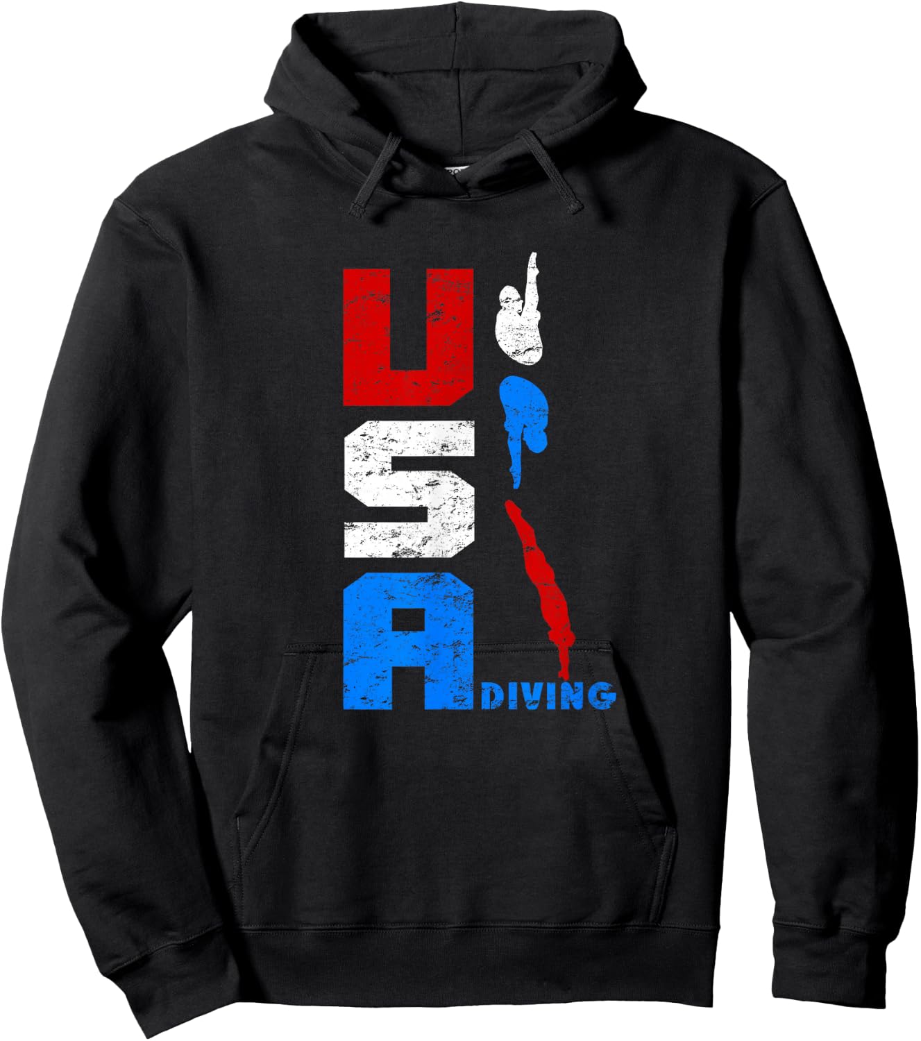 Vintage USA Diving Swimming American Red White and Blue Hoodie - Hoodie | Black