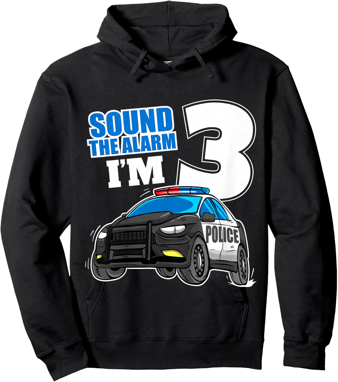 Kids Police Car 3rd Birthday Boy 3 Cop Policeman Officer Three Hoodie - Hoodie | Black
