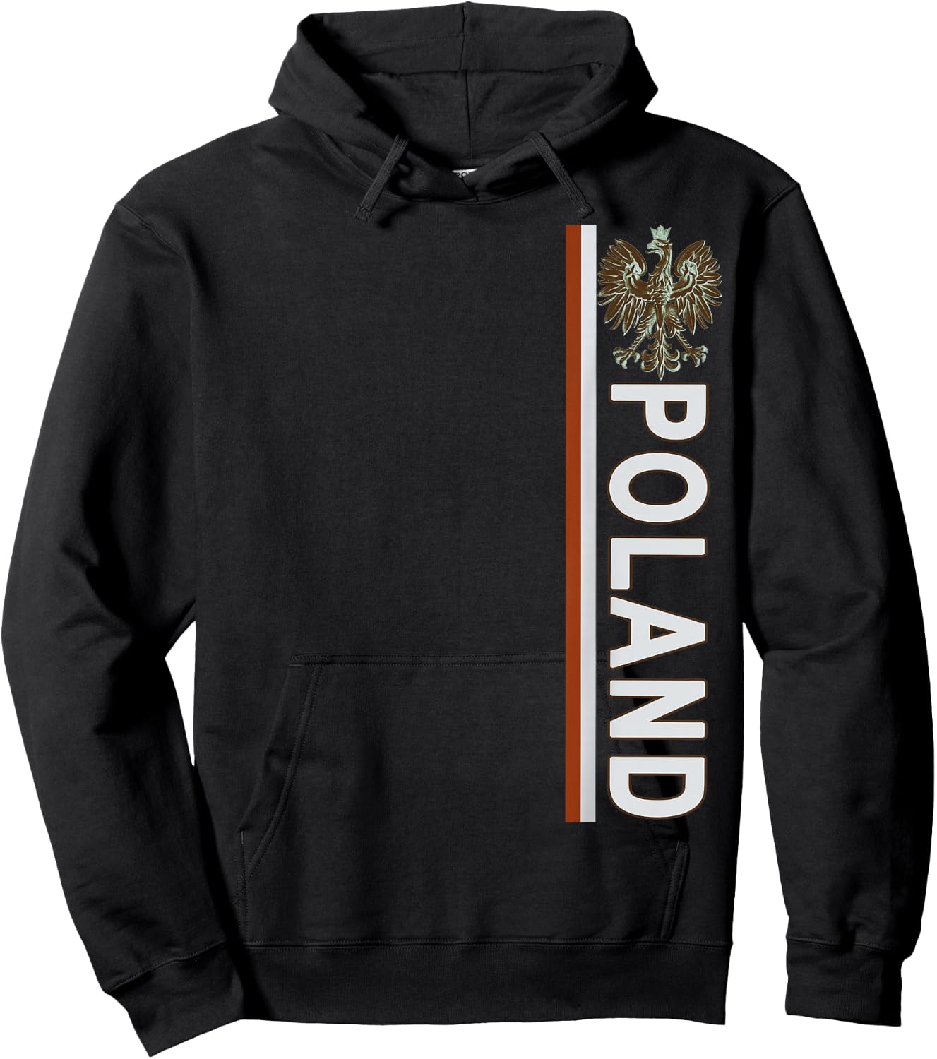 Left-side Distressed-effect Polish Flag & Emblem of Poland Hoodie - Hoodie | Black