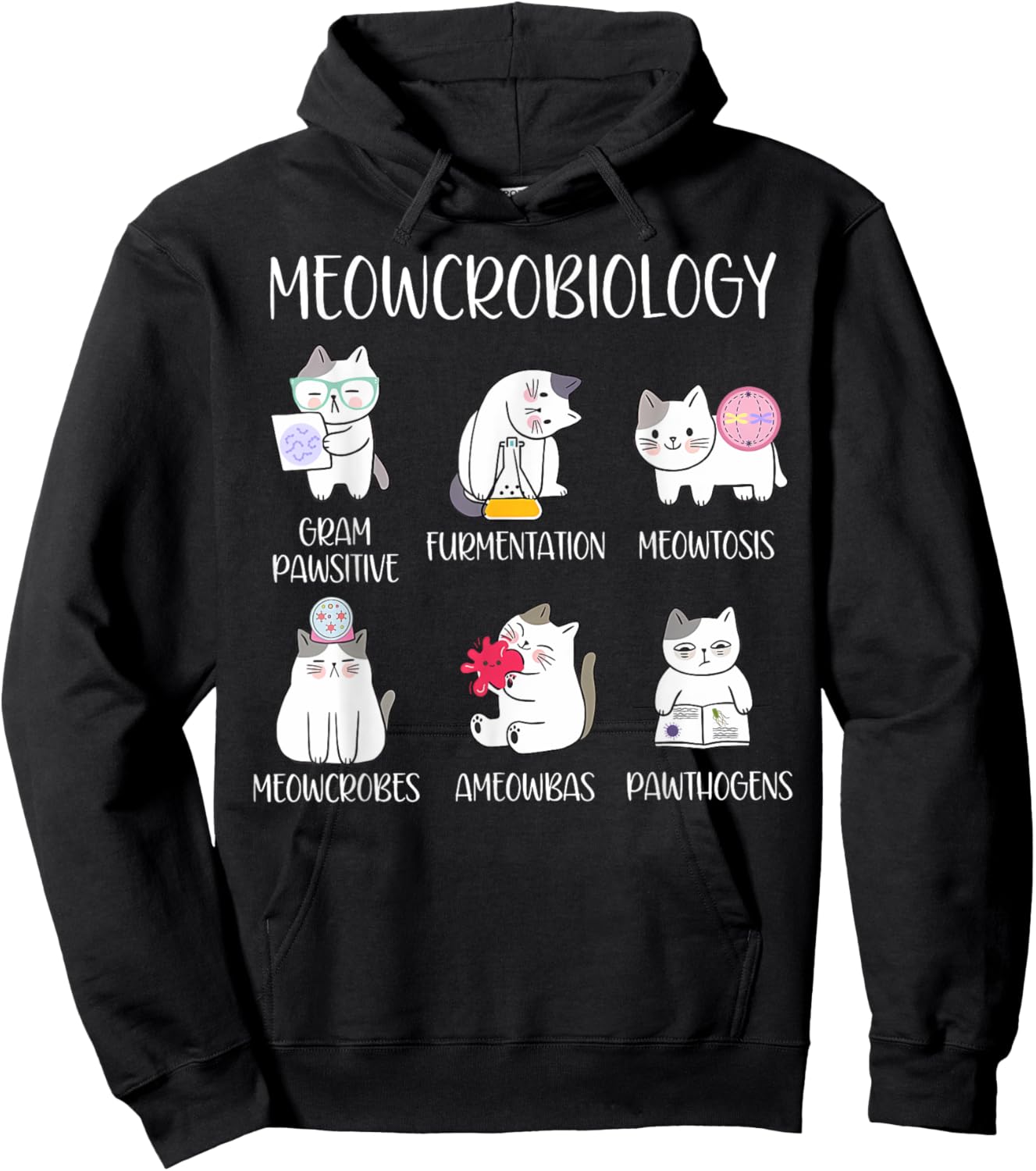 Meowcrobiology Science Cats Scientist Microbiology Teacher Hoodie - Hoodie | Black