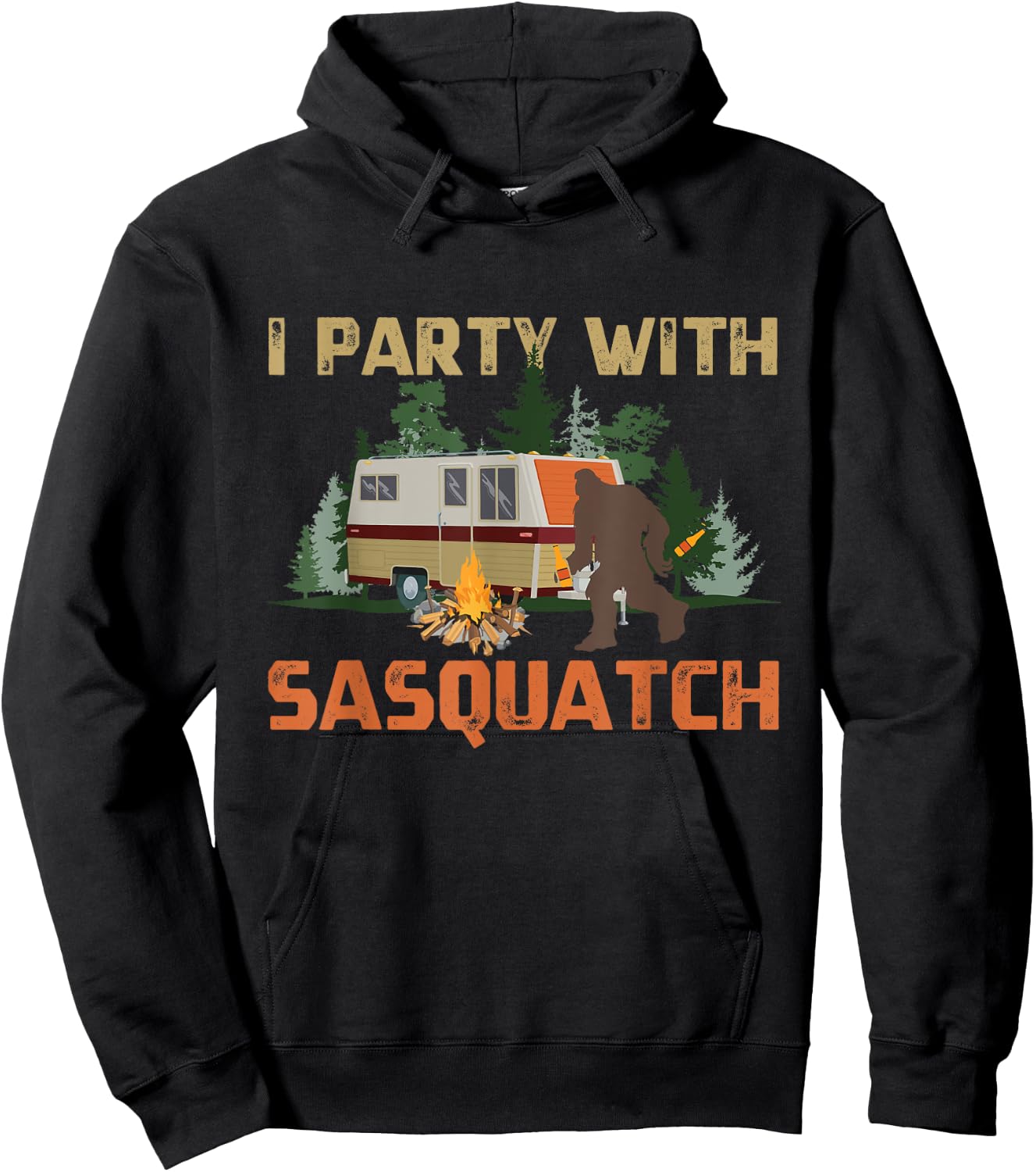 I Party With Sasquatch Bigfoot Camping Vintage Funny Camper Hoodie - Hoodie | Black