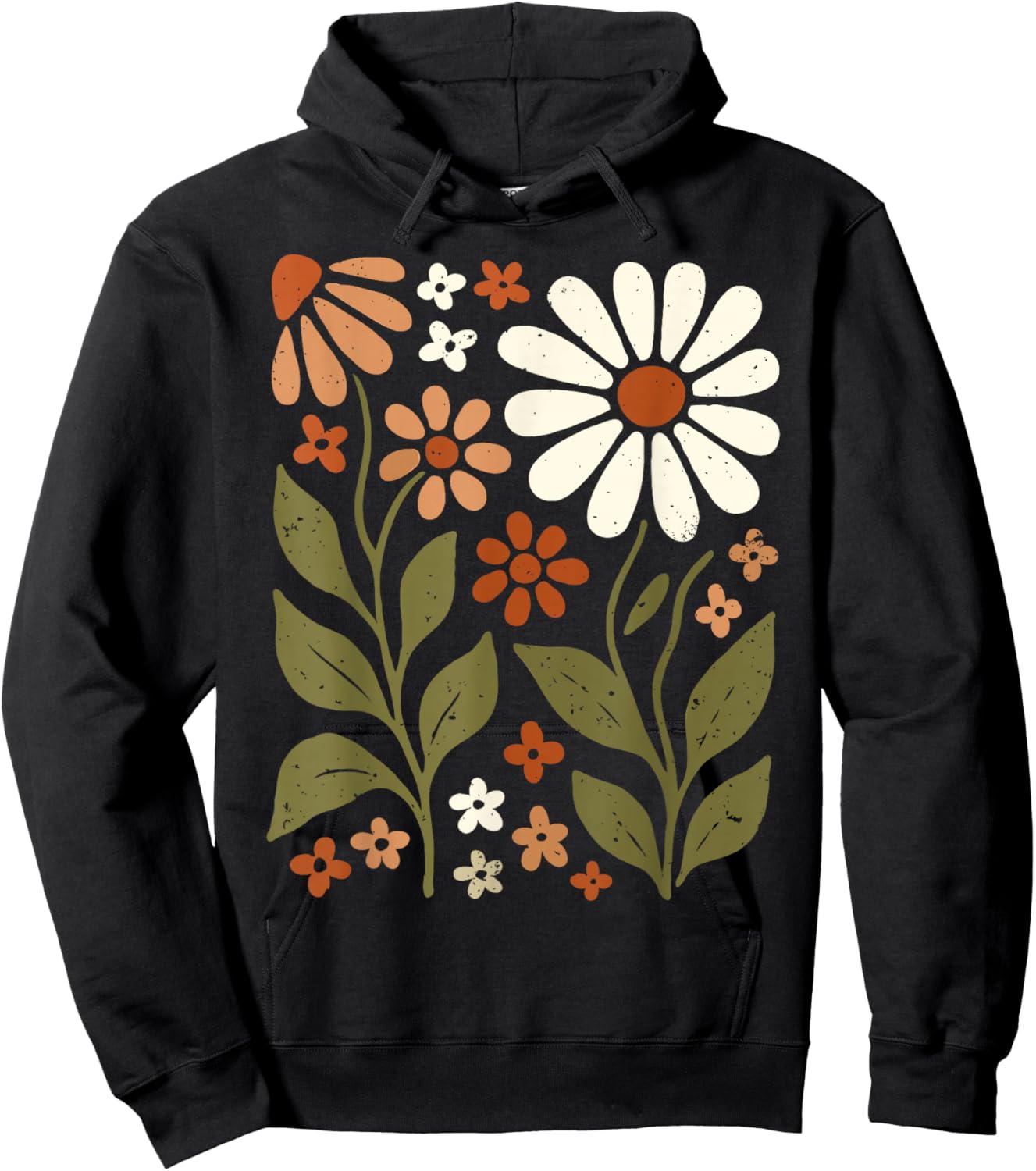 Retro Wildflowers Flowers Pattern Summer Spring Boho Vintage Hoodie - Hoodie | Black