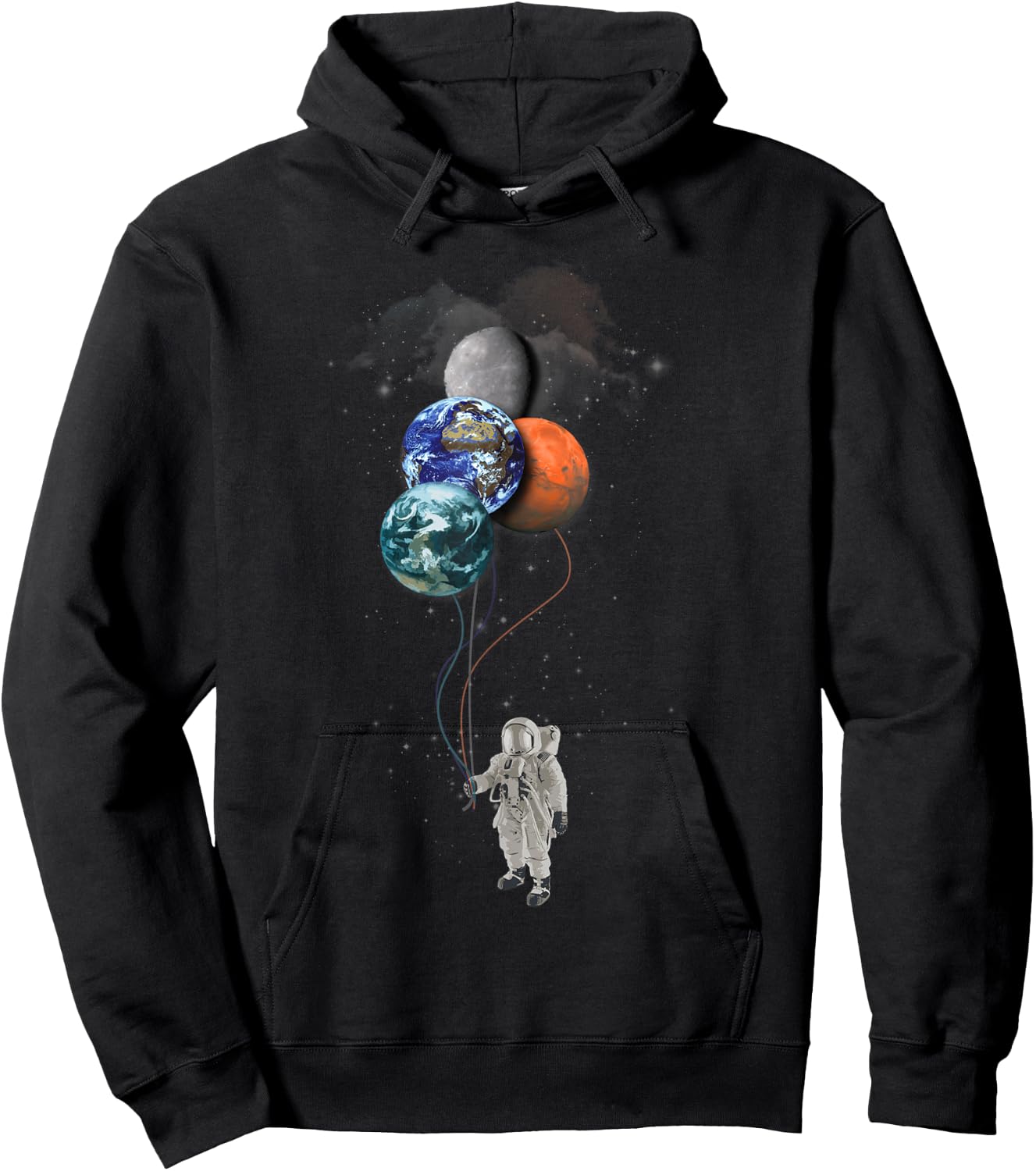 Astronaut Holding Planet Balloons Shirt - Psychedelic Hoodie - Hoodie | Black