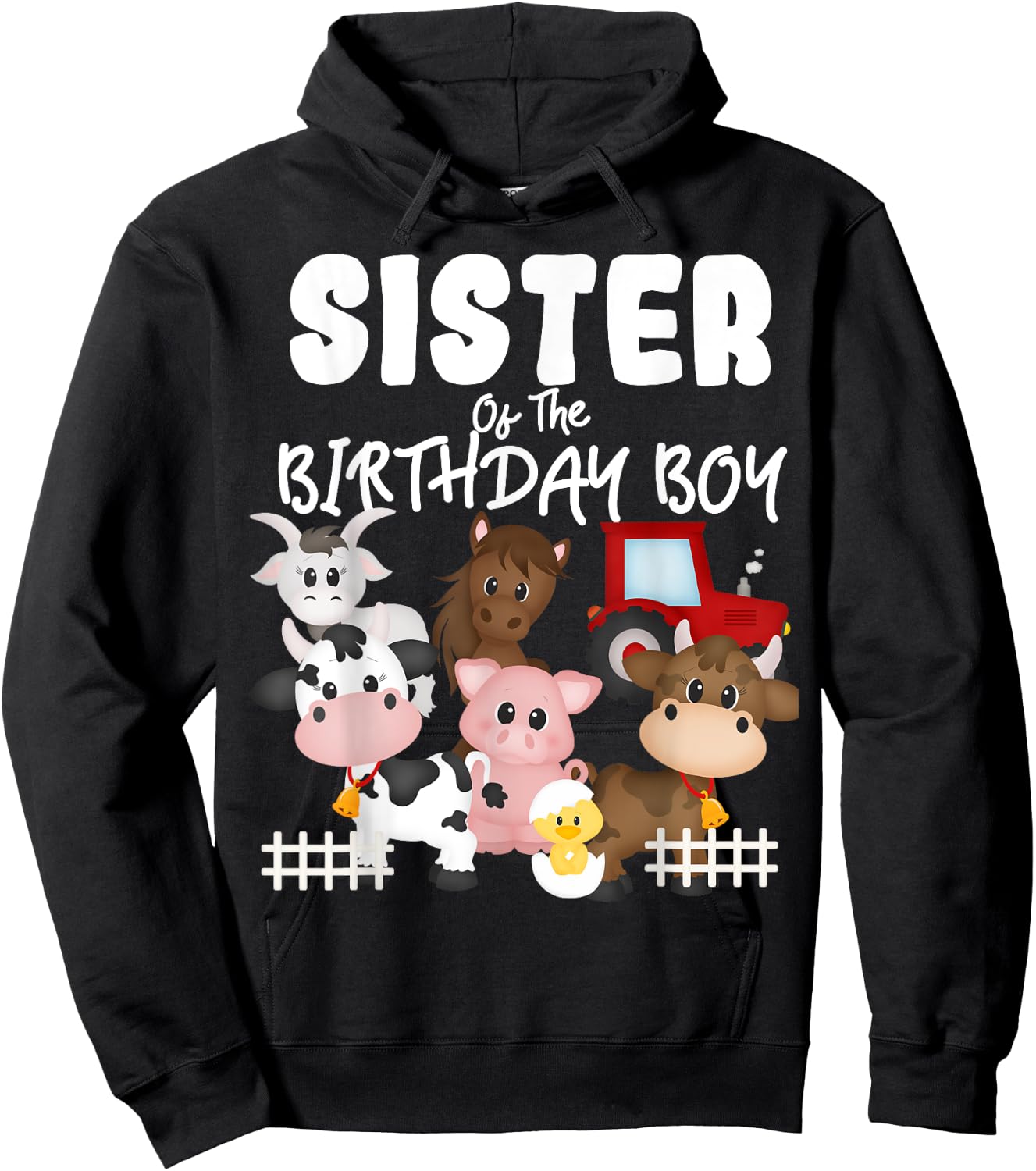 Farm Animals Barnyard Farm House Sister Of The Birthday Boy Hoodie - Hoodie | Black