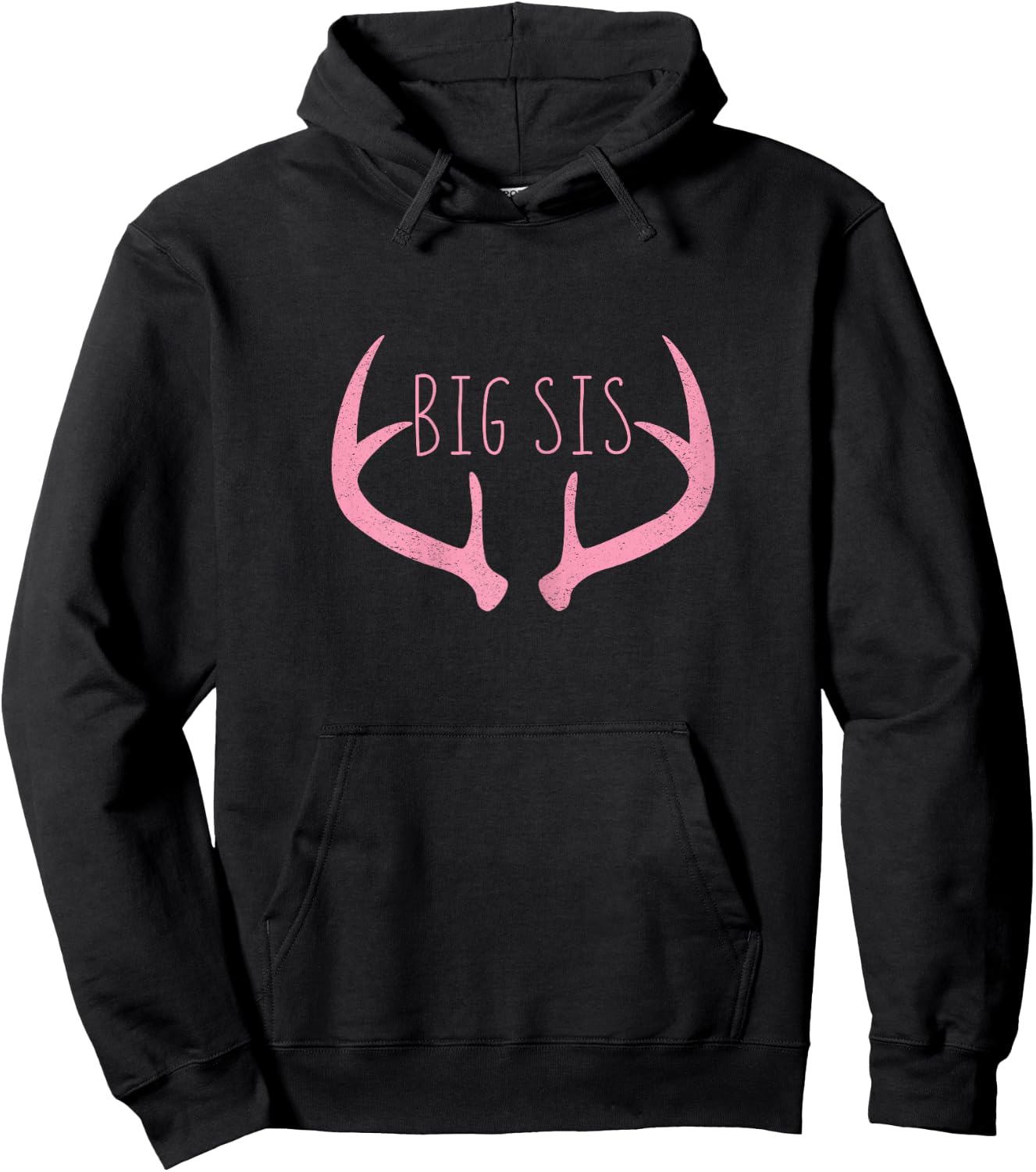 Big Sister Shirt - Big Sis Deer Antlers Hunting Pink Hoodie - Hoodie | Black