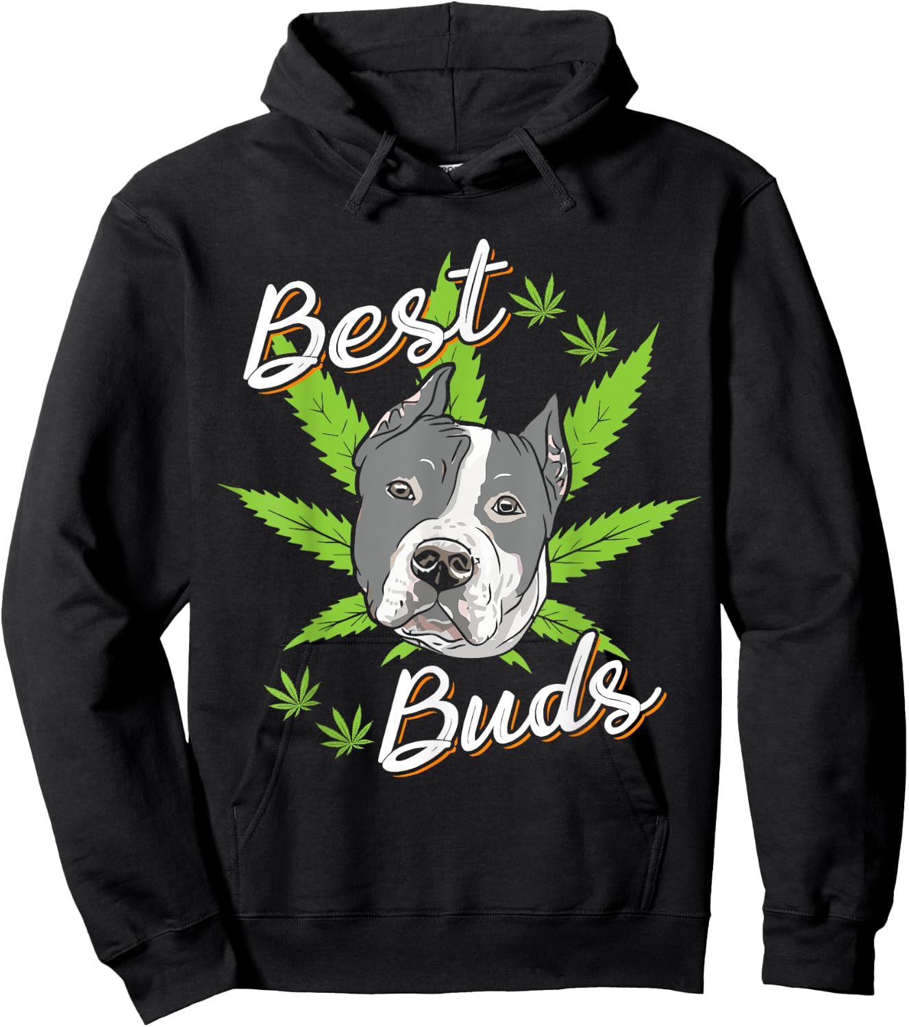 Best Buds Weed Pitbull Dog with Gold Marijuana Leaf Dog Gift Hoodie - Hoodie | Black
