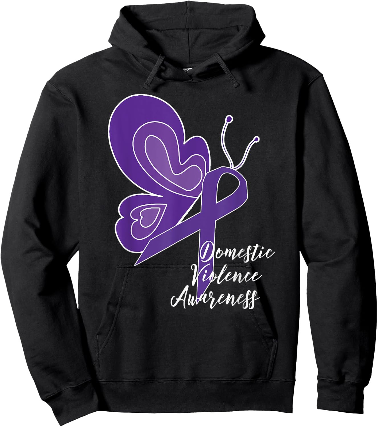 Domestic Violence Awareness Abuse Purple Ribbon Butterfly Hoodie - Hoodie | Black