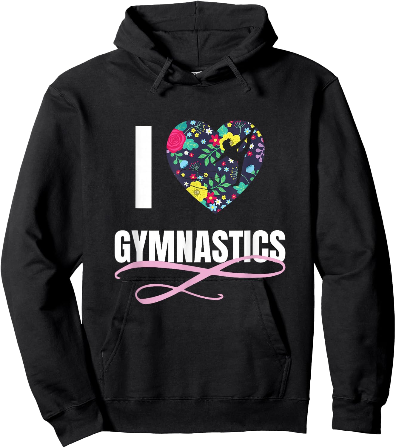 I Love Gymnastics Flower Heart Shape Girls Gift Hoodie - Hoodie | Black