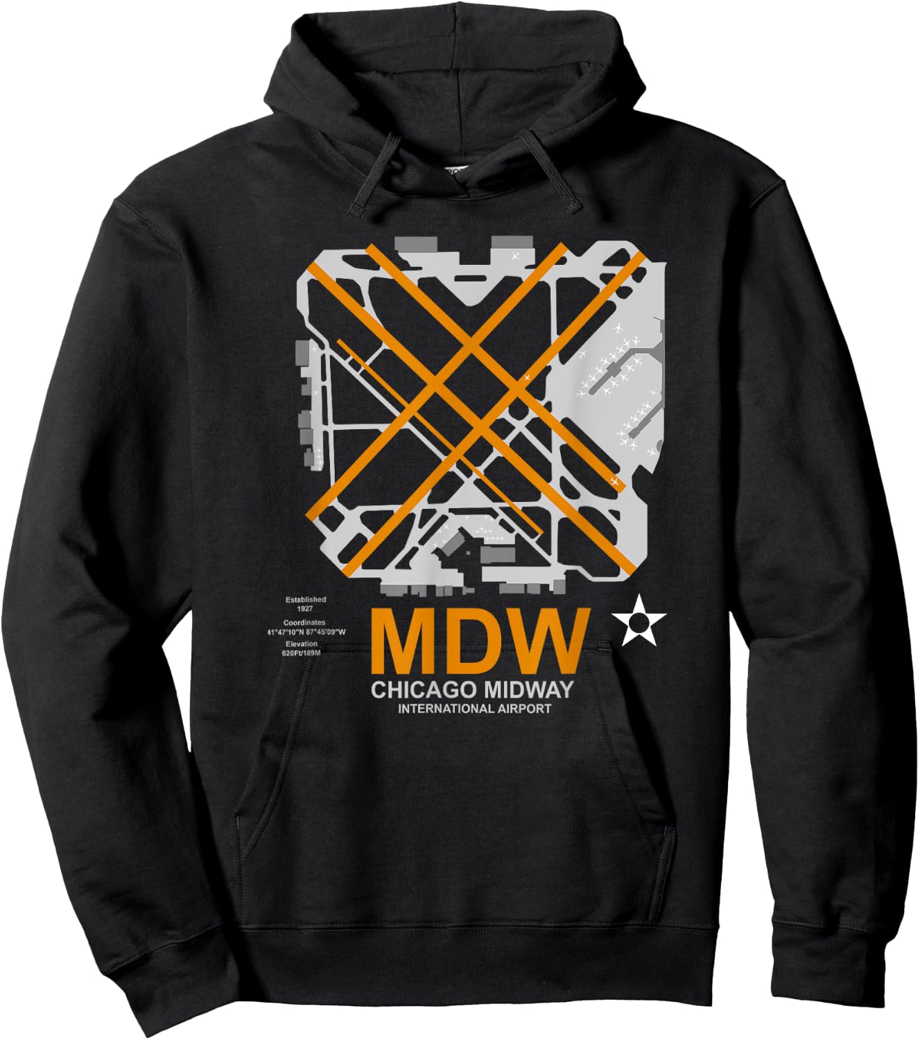 MDW Chicago Midway Airport Layout Pilot Hoodie - Hoodie | Black