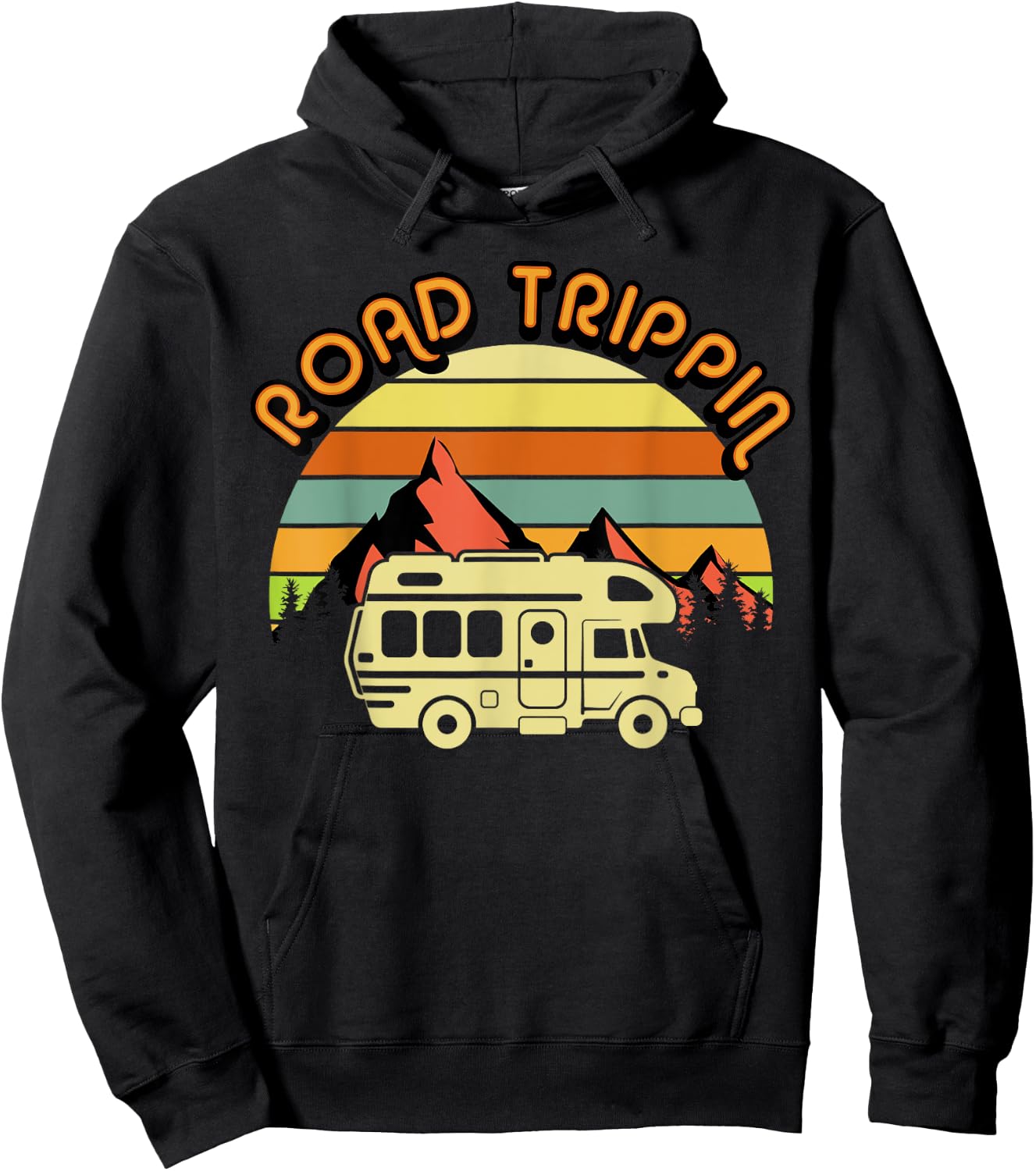 Road Trippin Retro Vintage 70's Road Trip Camping RV Camper Hoodie - Hoodie | Black