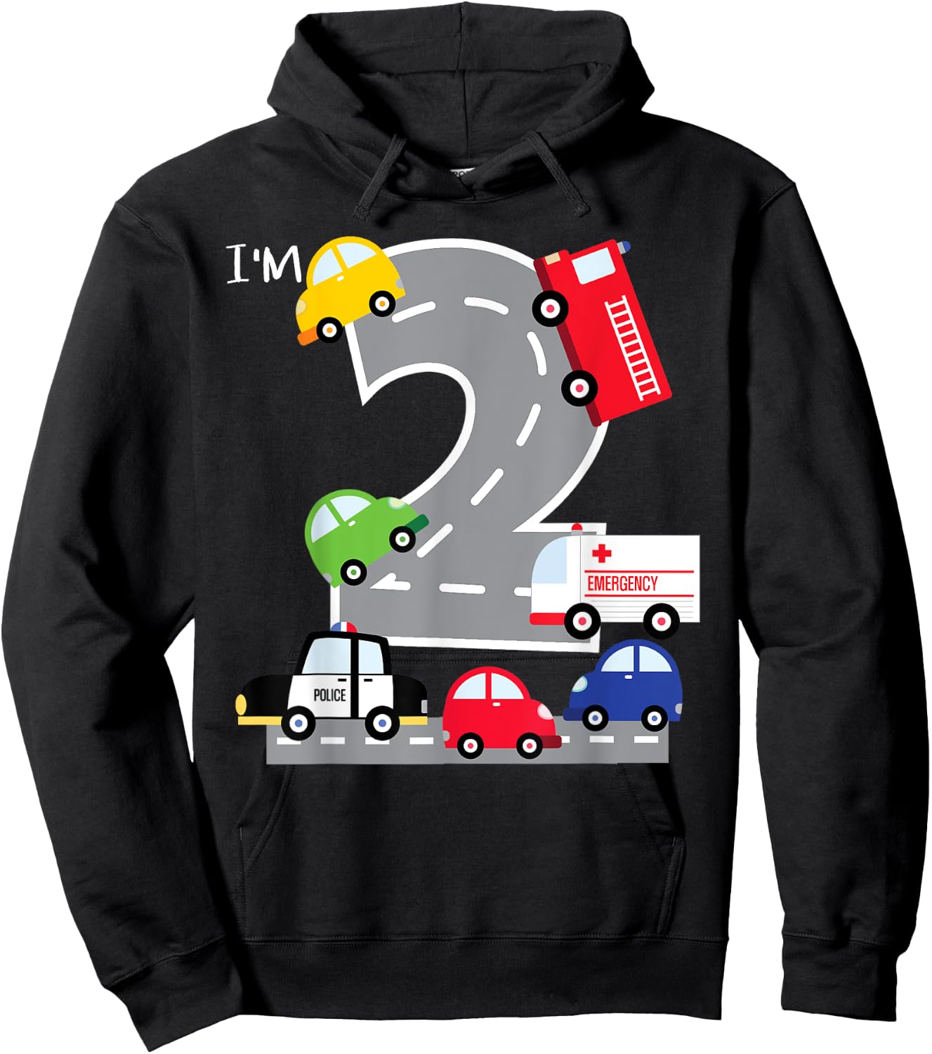 2nd Birthday 2 Year Old Transportation Cars Fire Truck Hoodie - Hoodie | Black
