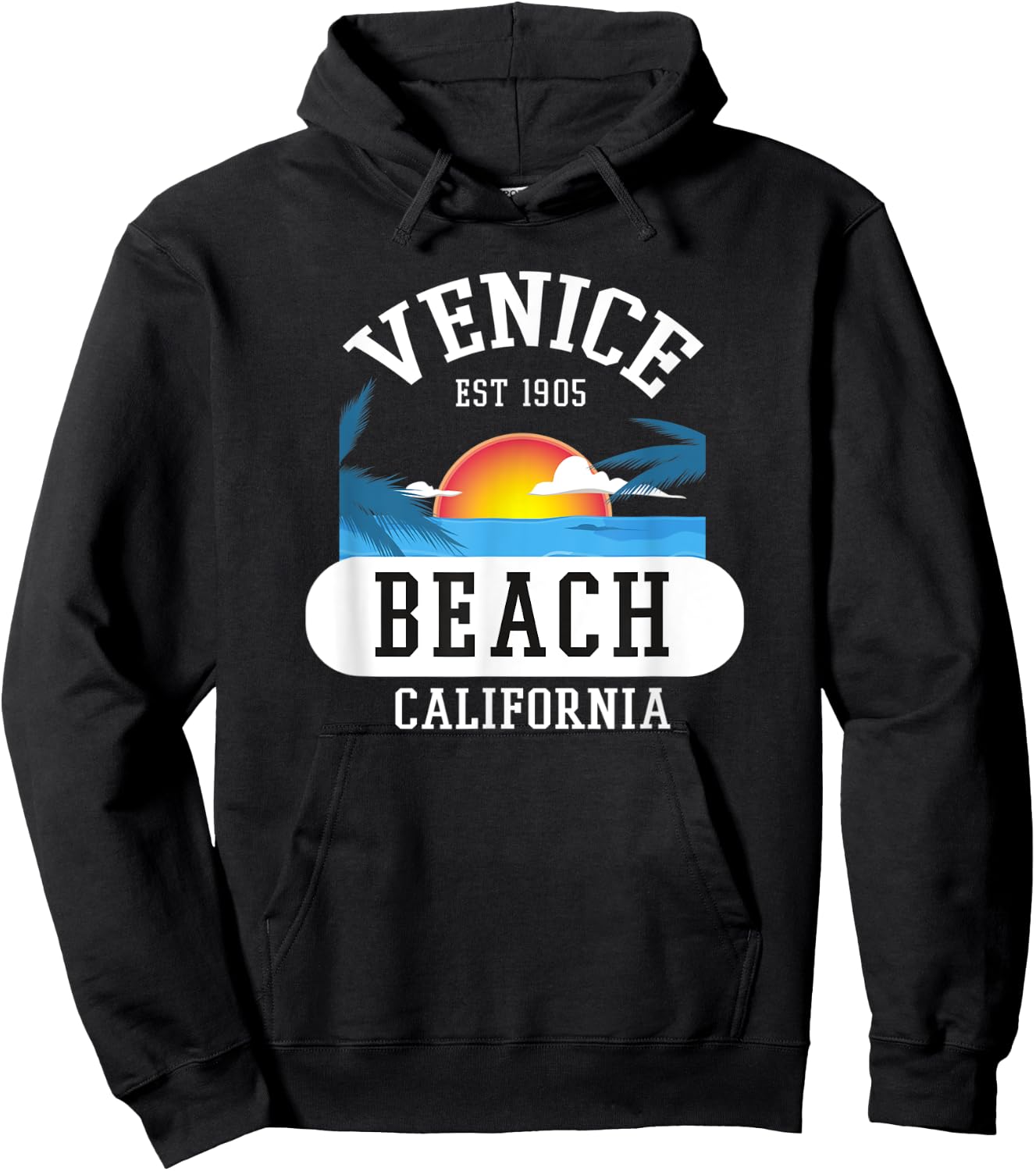 Retro Venice Beach California Graphic Design Novelty Art Men Women Hoodie - Hoodie | Black