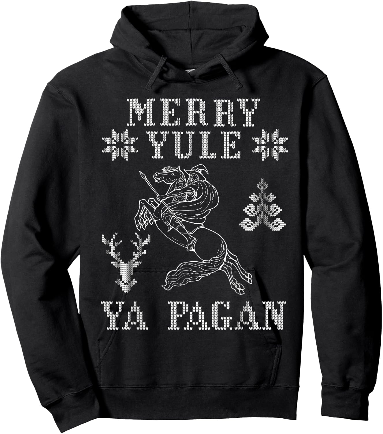 Merry Yule ya pagan Odin on Sleipnir Viking Christmas knit Hoodie - Hoodie | Black