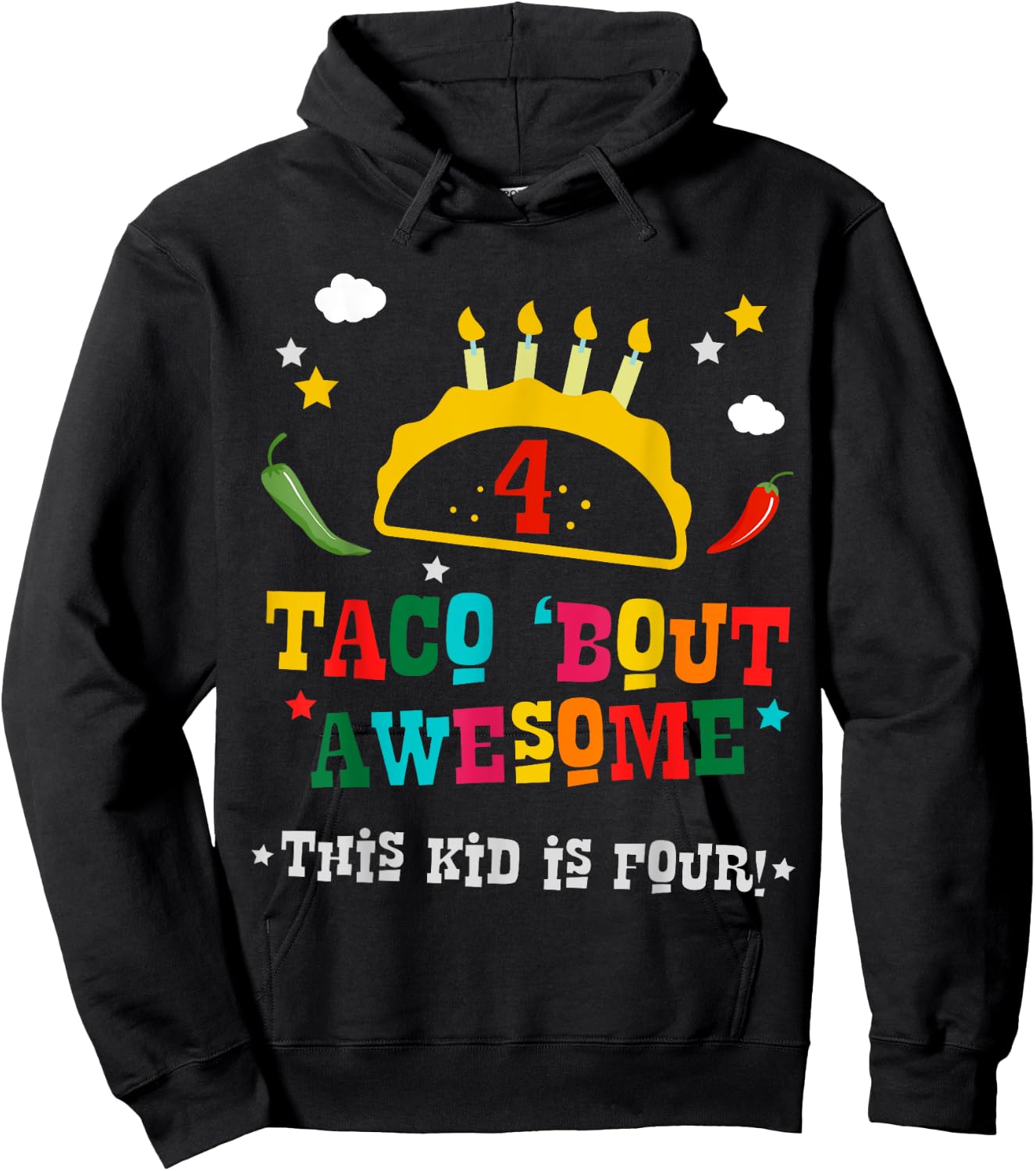 4th Birthday Taco Bout Awesome Boys Age 4 Four Party Gift Hoodie - Hoodie | Black