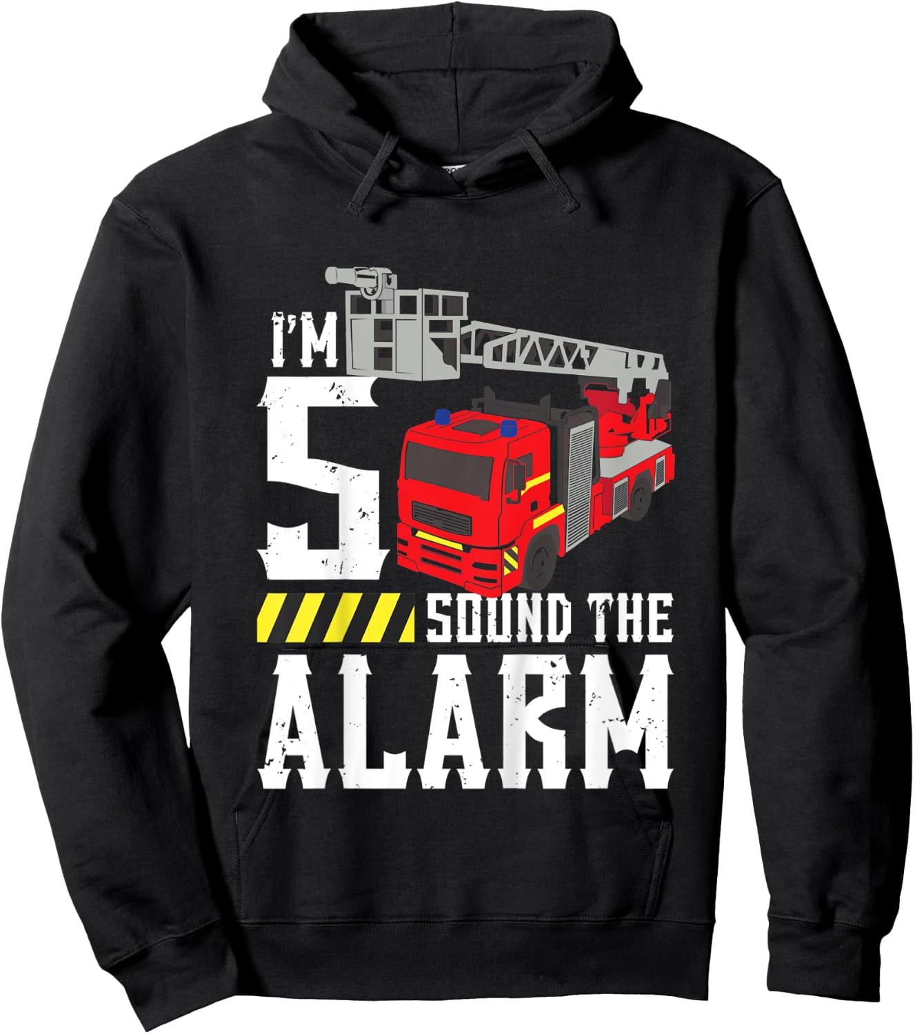 Kids 5th Birthday Fire Truck Sound Alarm I'm Five Years Old Hoodie - Hoodie | Black