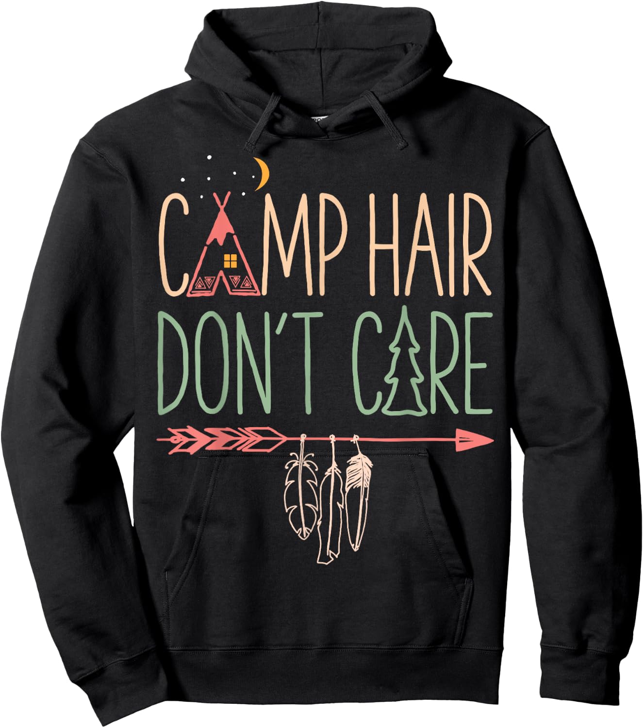 Camp Hair Don't Care Funny Camping Outdoor Camper Women Hoodie - Hoodie | Black