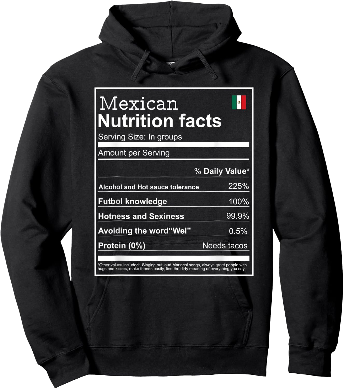 Mexican mexicano Nutrition Facts Men women Funny cool Hoodie - Hoodie | Black