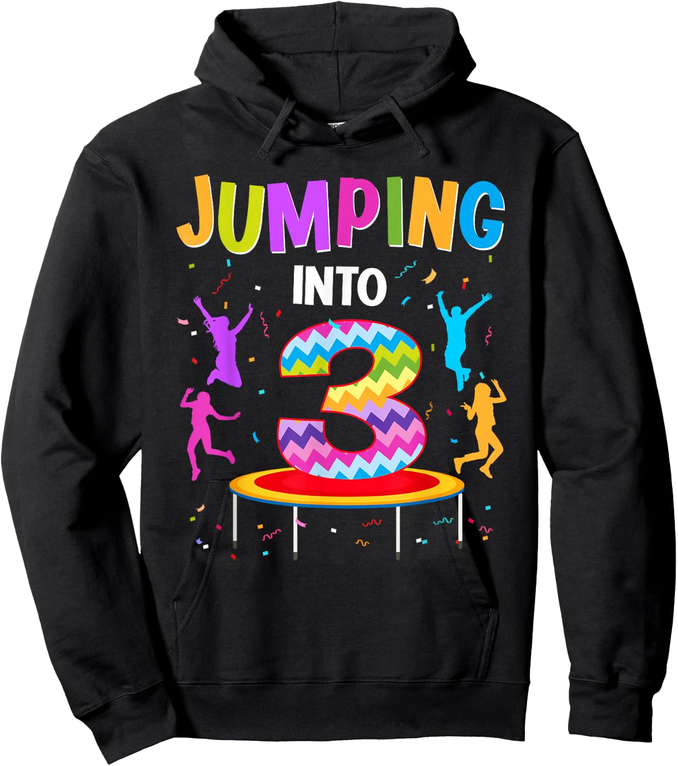 Jumping Into 3rd Birthday Trampoline 3 Year Old Jumper Hoodie - Hoodie | Black