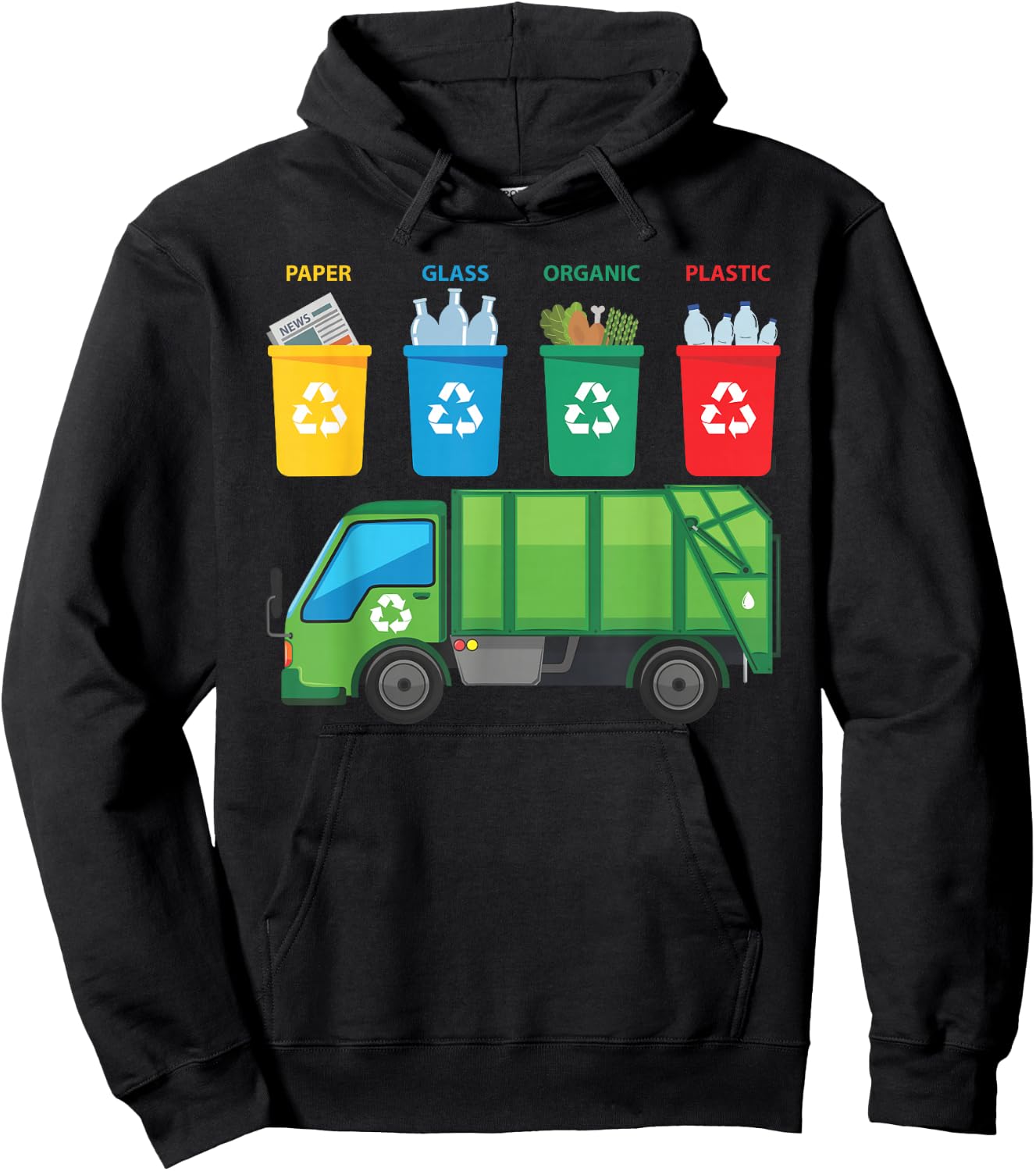 Recycling Trash Truck Funny Kids Garbage Bin Truck Hoodie - Hoodie | Black
