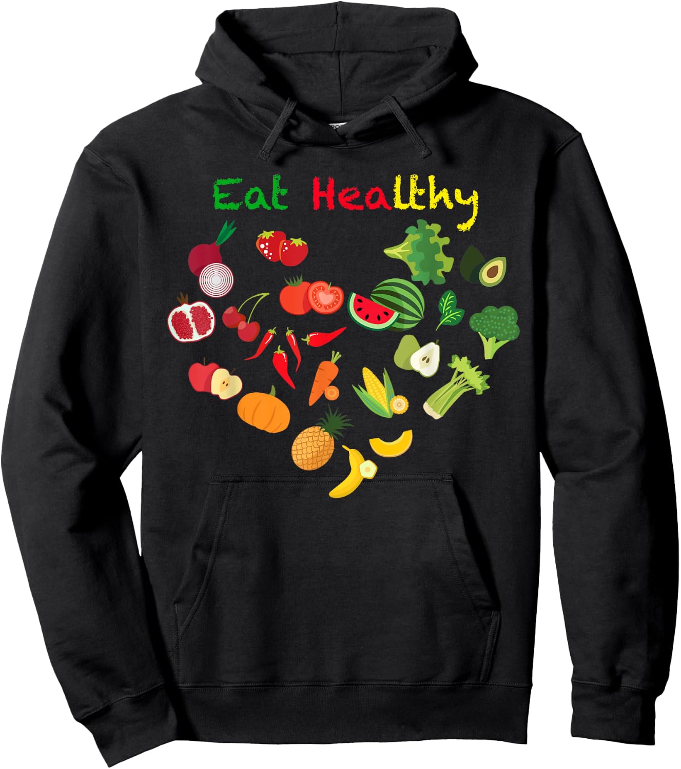 Eat Healthy with Vegetables and Fruits Hoodie - Hoodie | Black