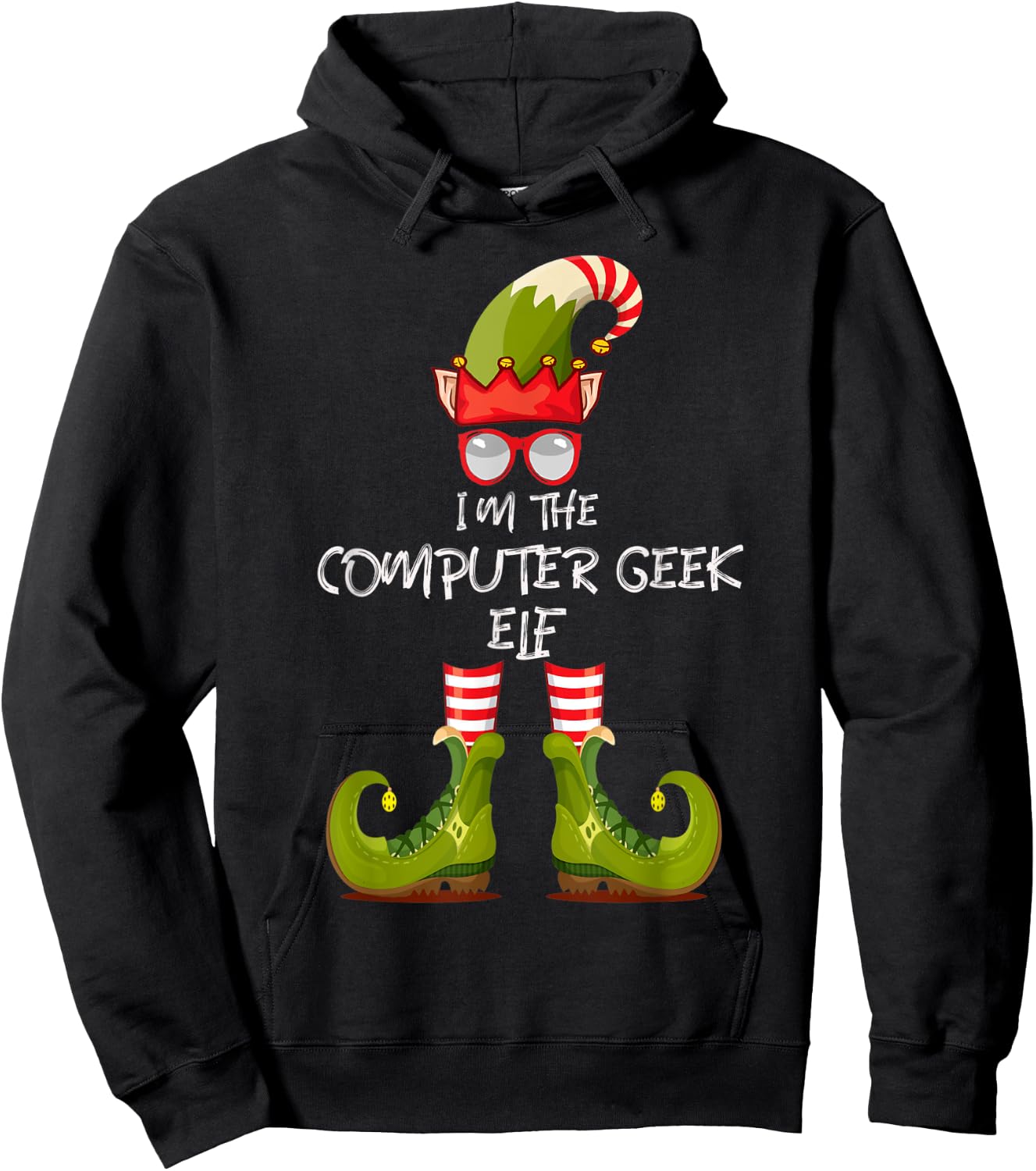 I'm The Computer Geek Christmas Elf With Hat Shoes Glasses. Hoodie - Hoodie | Black