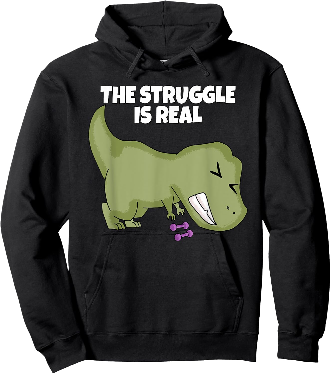 The Struggle Is Real Weight Lifting Dumbbells T-Rex T Shirt Hoodie - Hoodie | Black