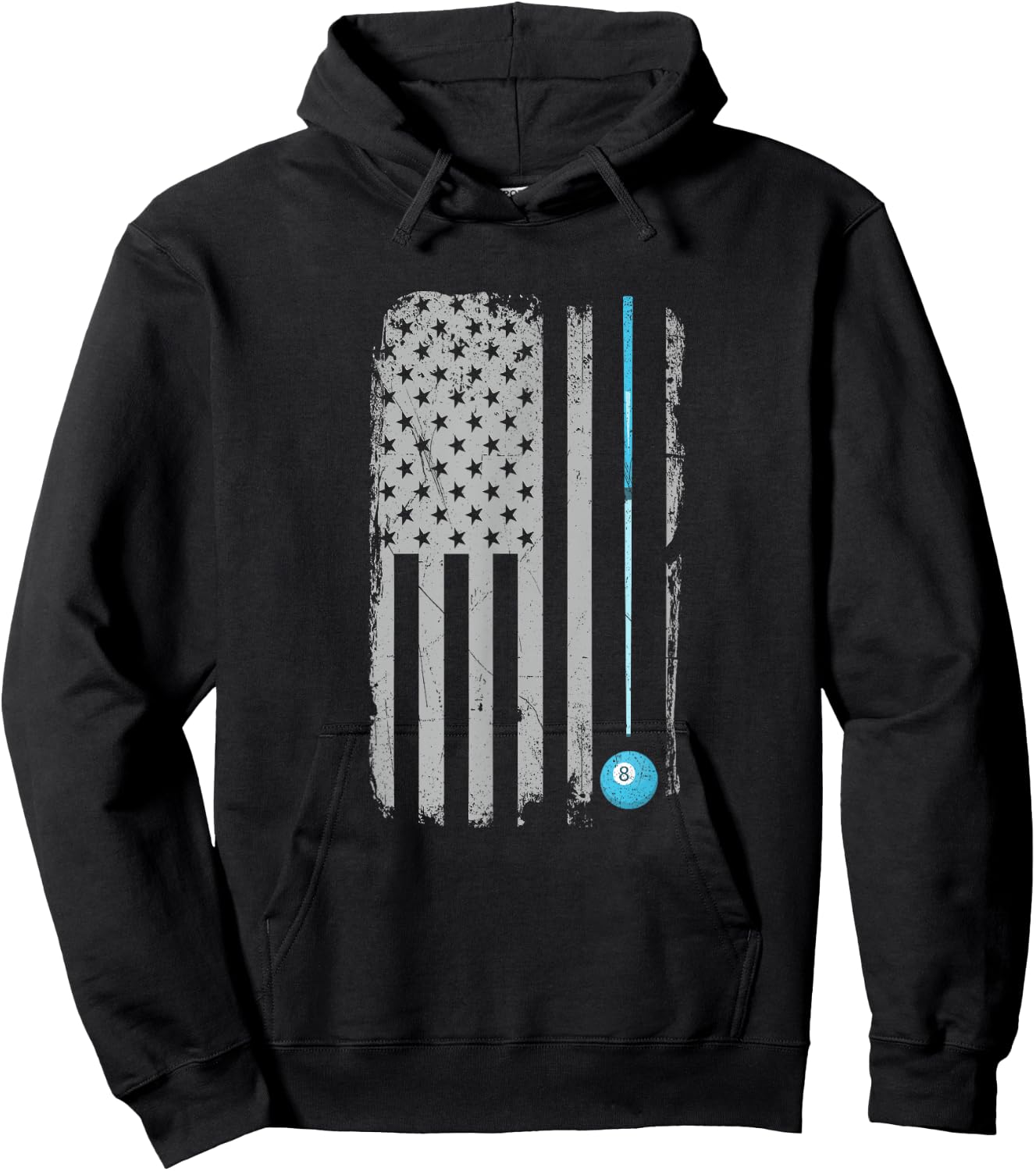 Pool Stick Billiards 8 Ball Vintage USA American Flag Hoodie - Hoodie | Black