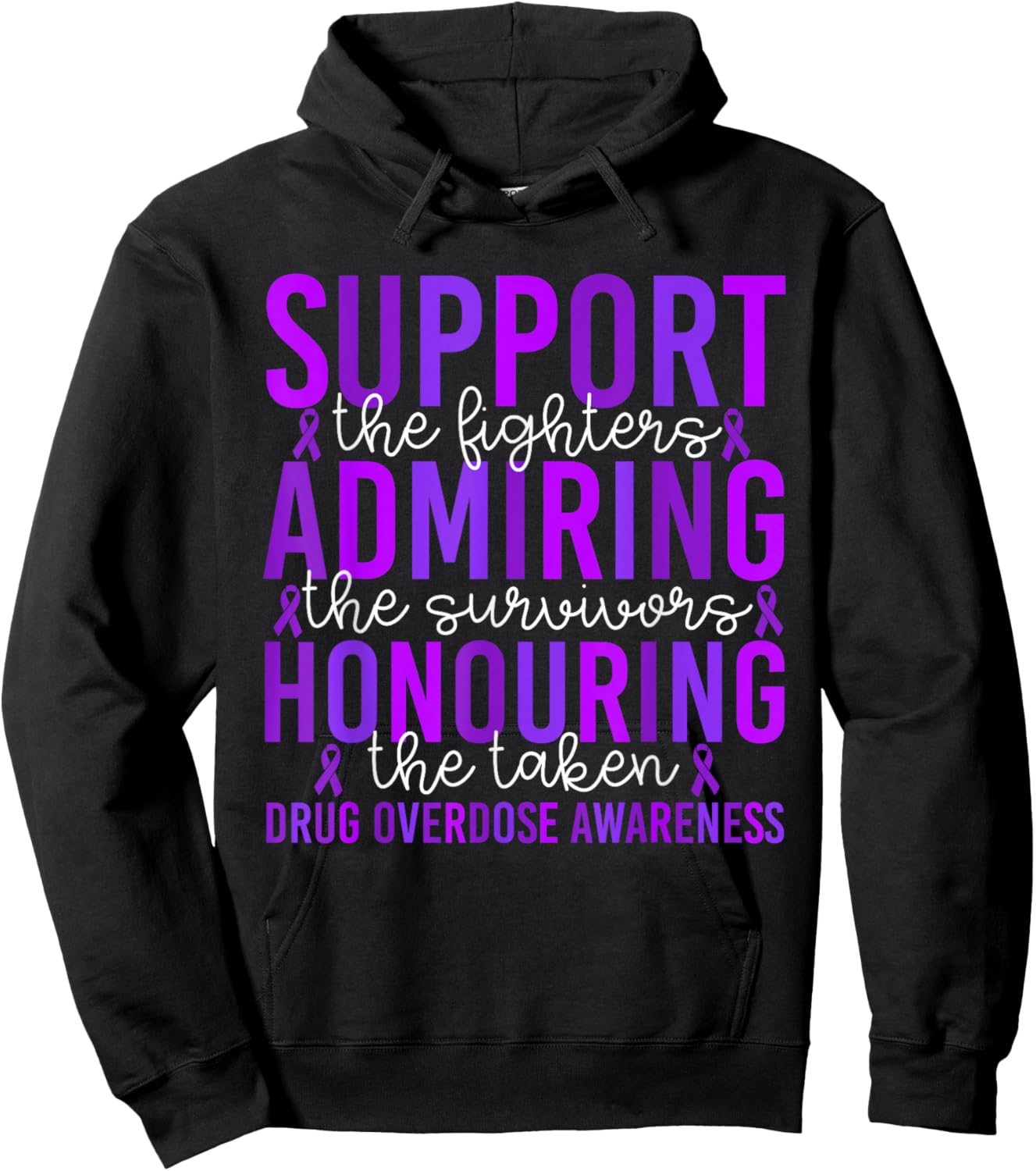 Overdose Awareness Month Ribbon Purple Support Men Women Hoodie - Hoodie | Black
