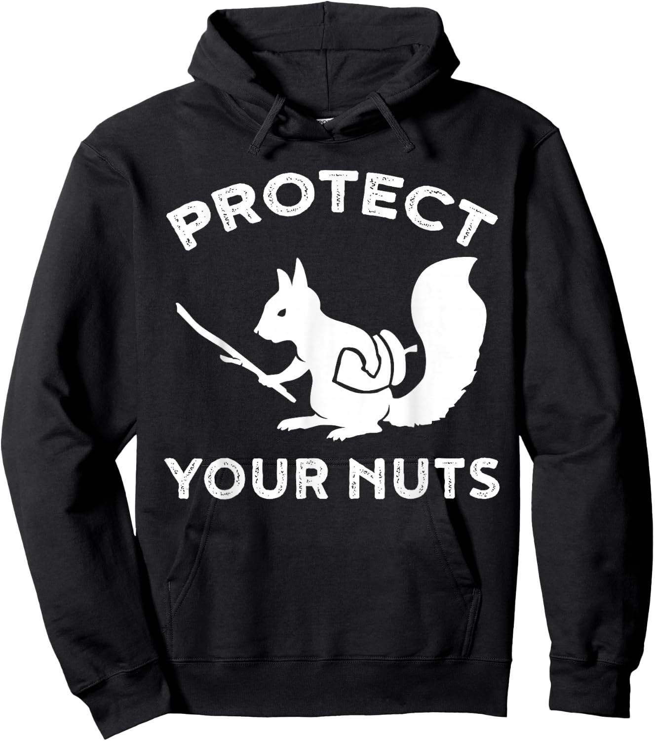 Eichhrnchen Kleidung Protect Your Nuts -Adults Cotton Black Squirrel Print Small Hoodie - Hoodie | Black