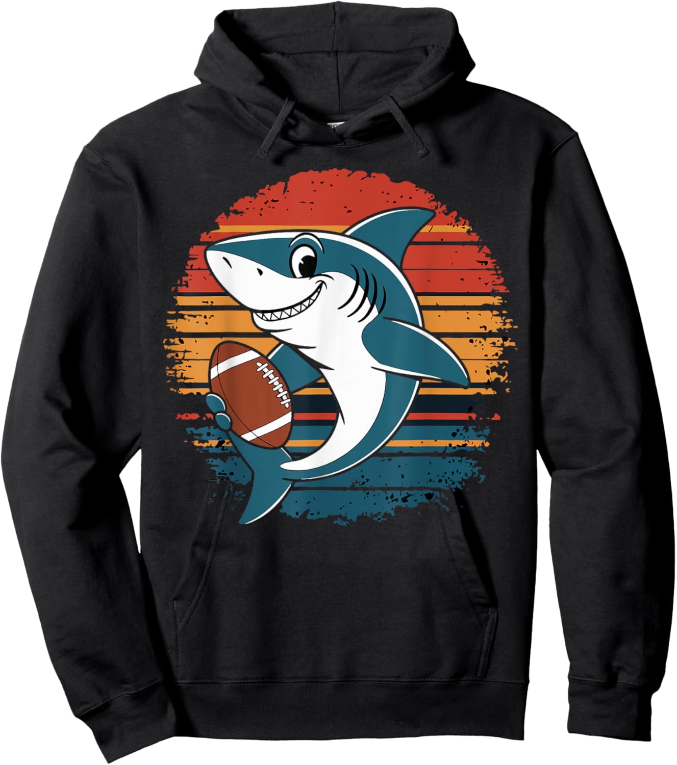 shark Playing American Football retro vintage shark lovers Hoodie - Hoodie | Black