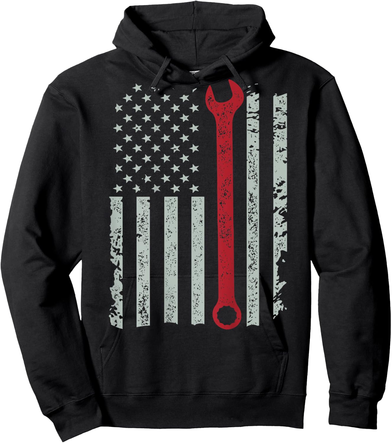 American flag mechanic wrench shirt patriotic design Hoodie - Hoodie | Black