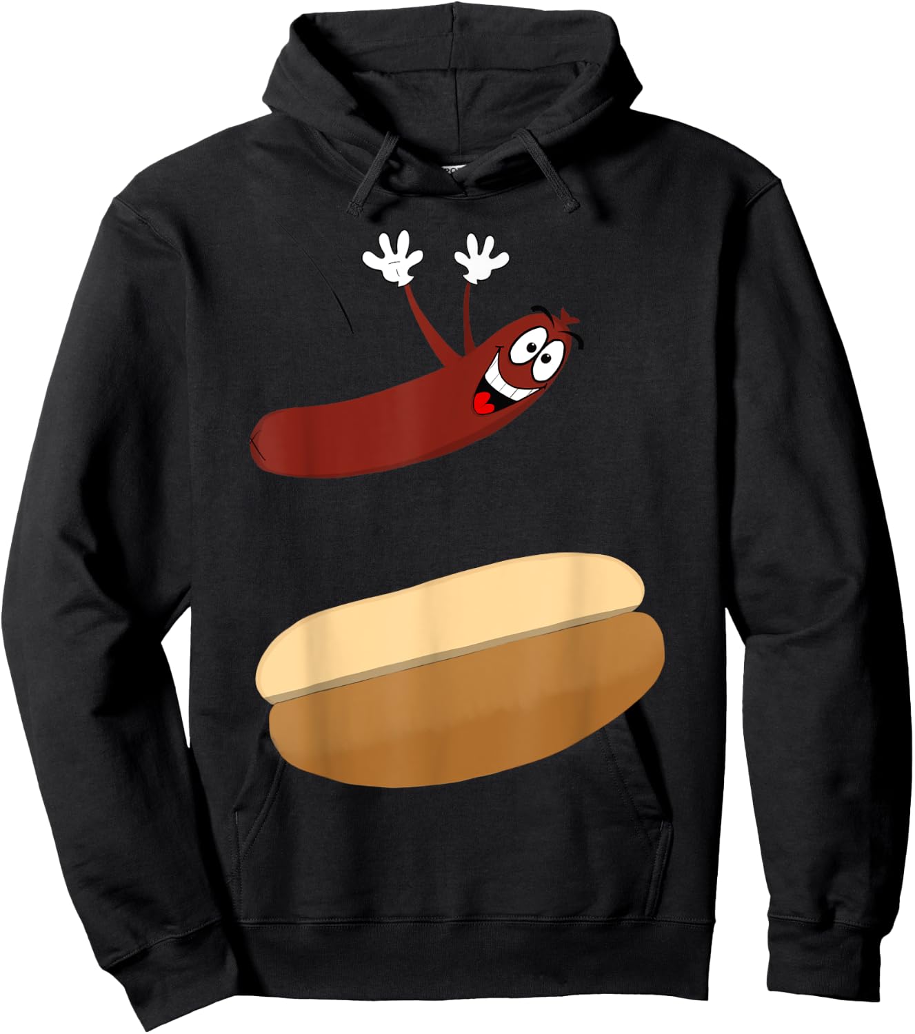 Happy Cartoon Hot Dog Jumping into a Bun Hoodie - Hoodie | Black