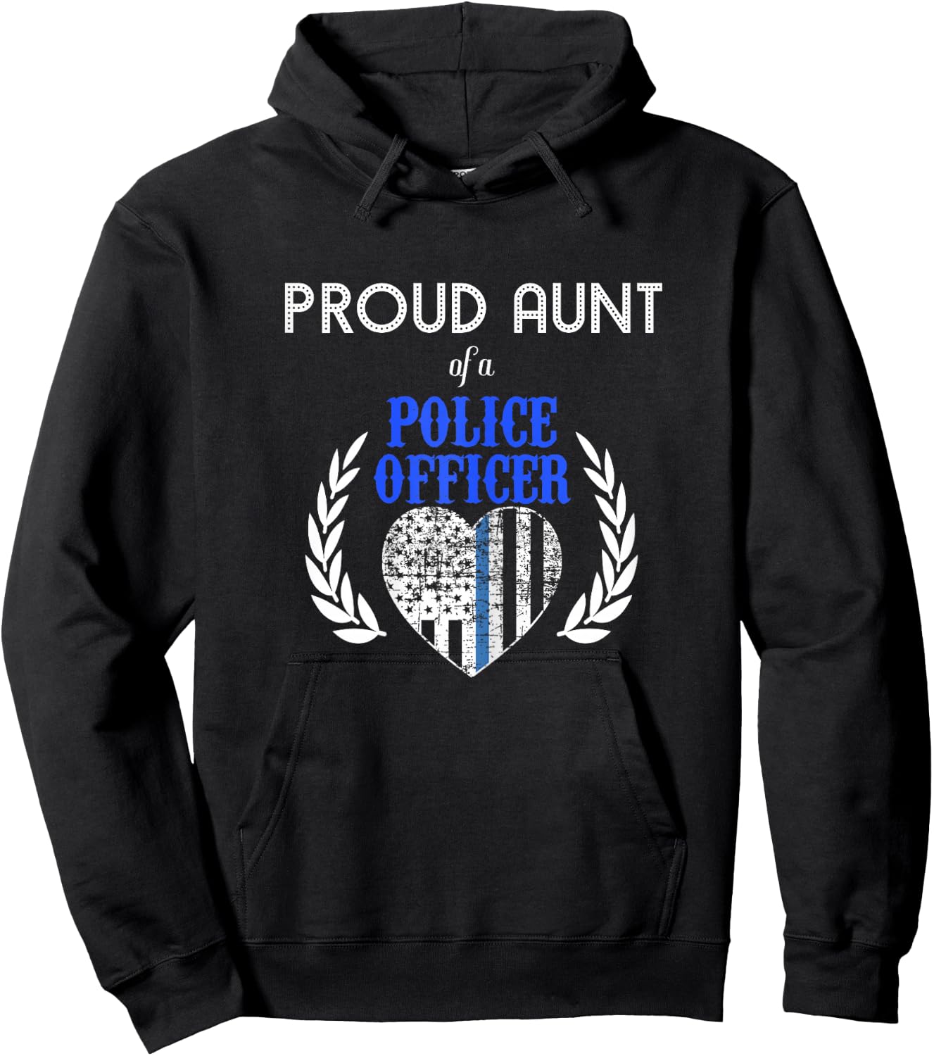 Proud Aunt of A Police Officer Blue Line Heart Hoodie - Hoodie | Black