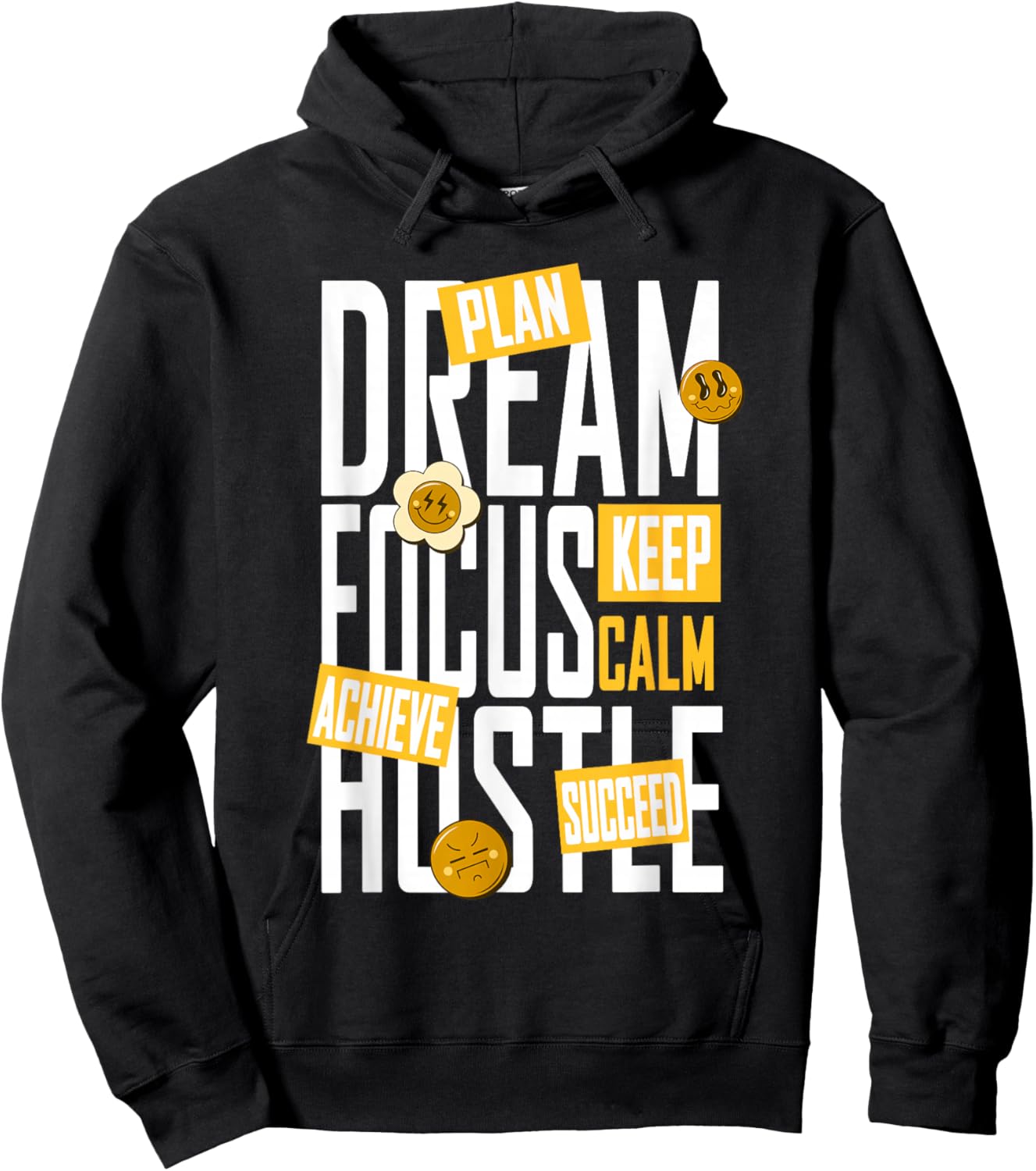University Varsity-Gold Dream, Focus, Hustle Yellow Hoodie - Hoodie | Black