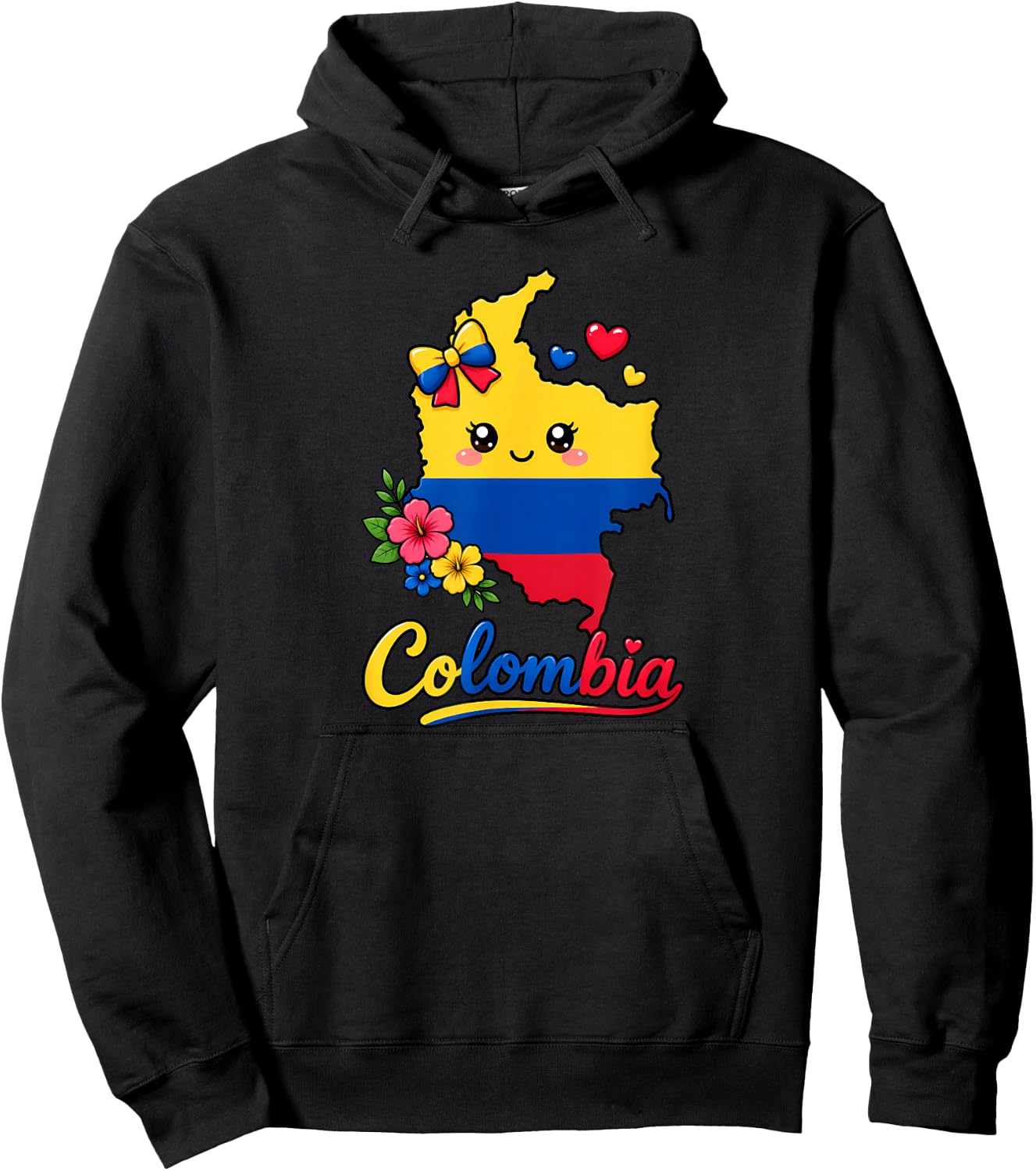 Colombia Flag Day Kawaii Map Hearts Bow Hoodie - Hoodie | Black