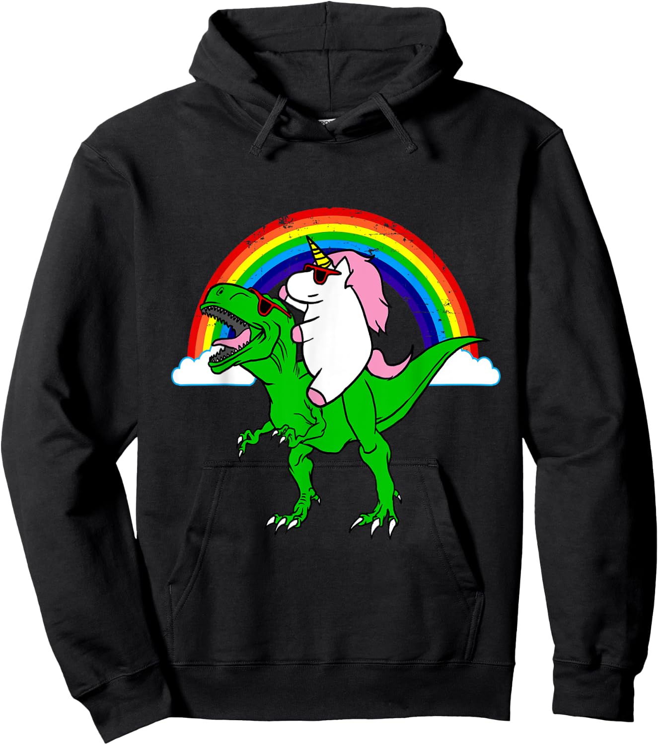 Funny Unicorn Riding Dinosaur Shirt T-Rex Rainbow Gift Hoodie - Hoodie | Black