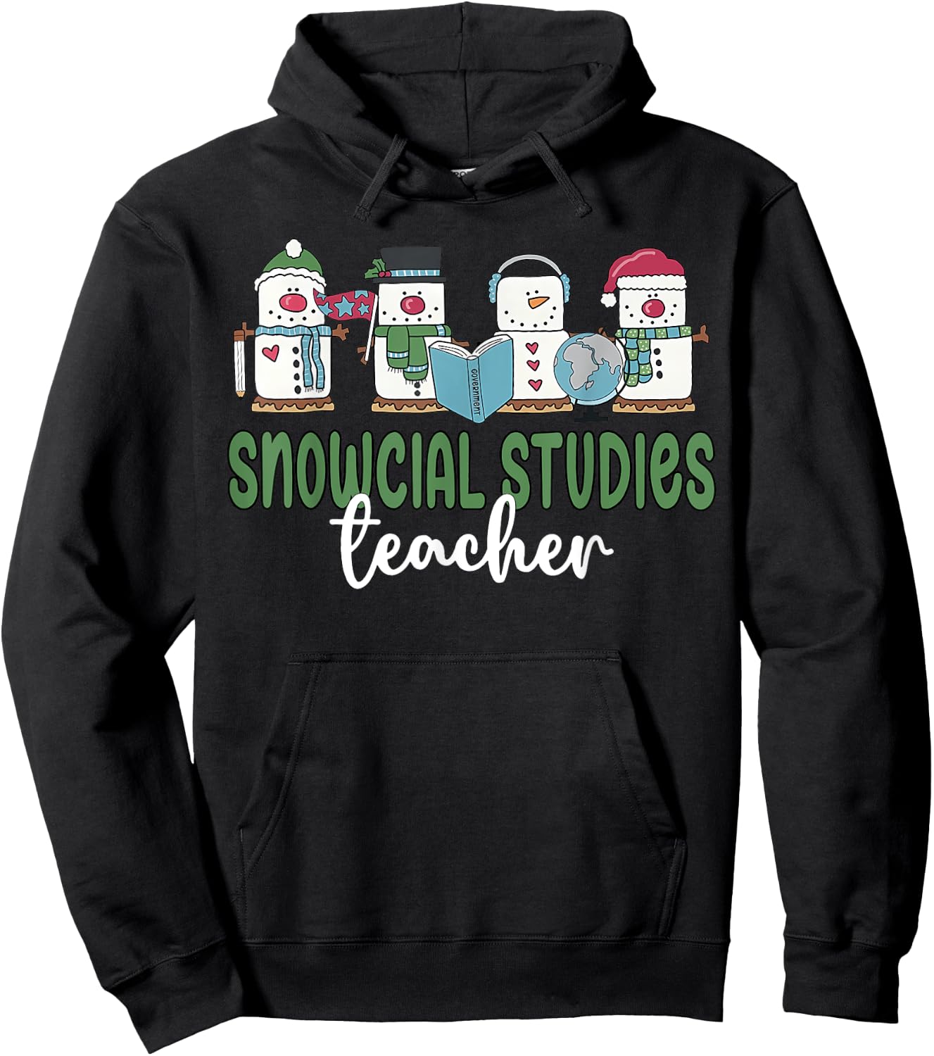 Social Studies Teacher Christmas Snowman Geography Teacher Hoodie - Hoodie | Black