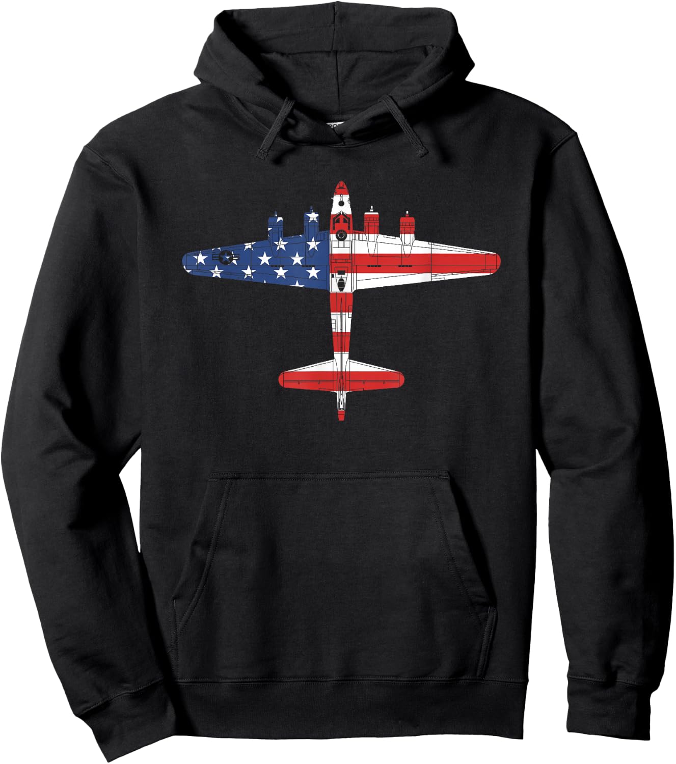 Vintage WW2 B-17 Flying Fortress Airplane American Flag Hoodie - Hoodie | Black