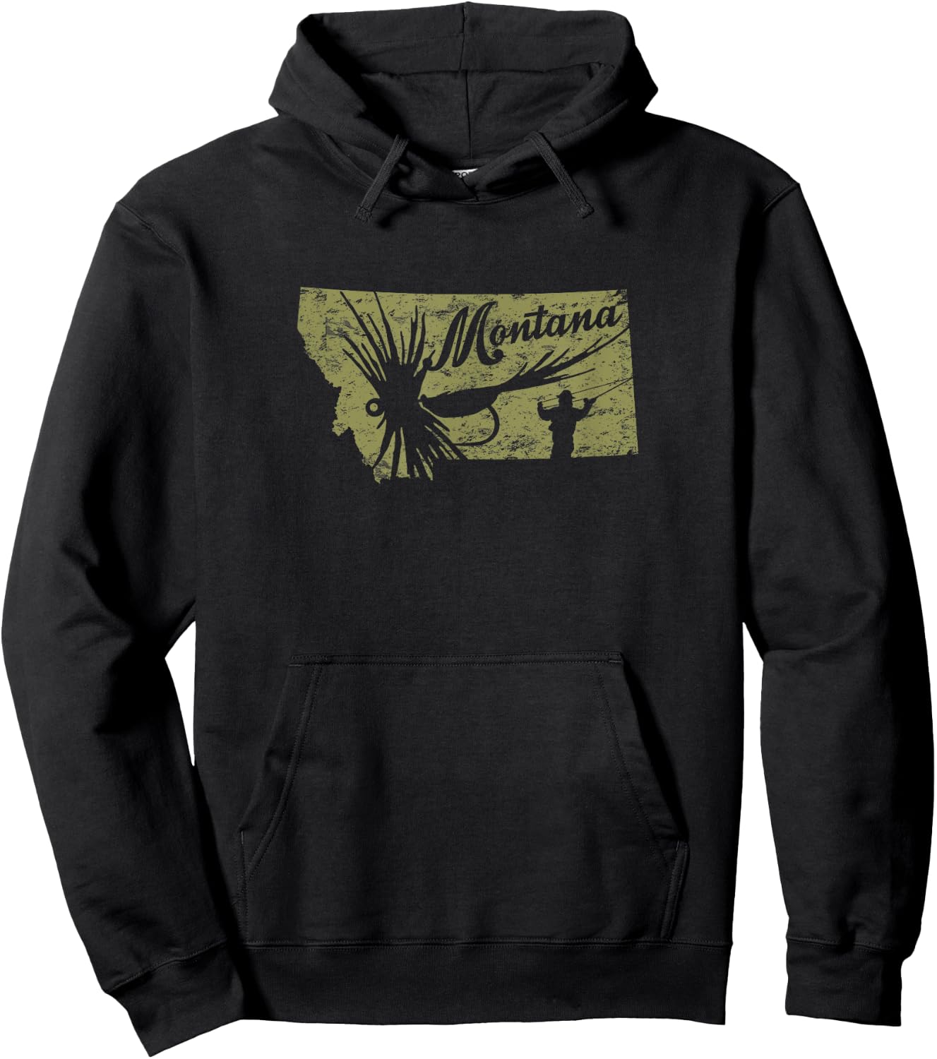 Vintage Montana Fly Fishing Distressed Trout Fishing Trout Hoodie - Hoodie | Black