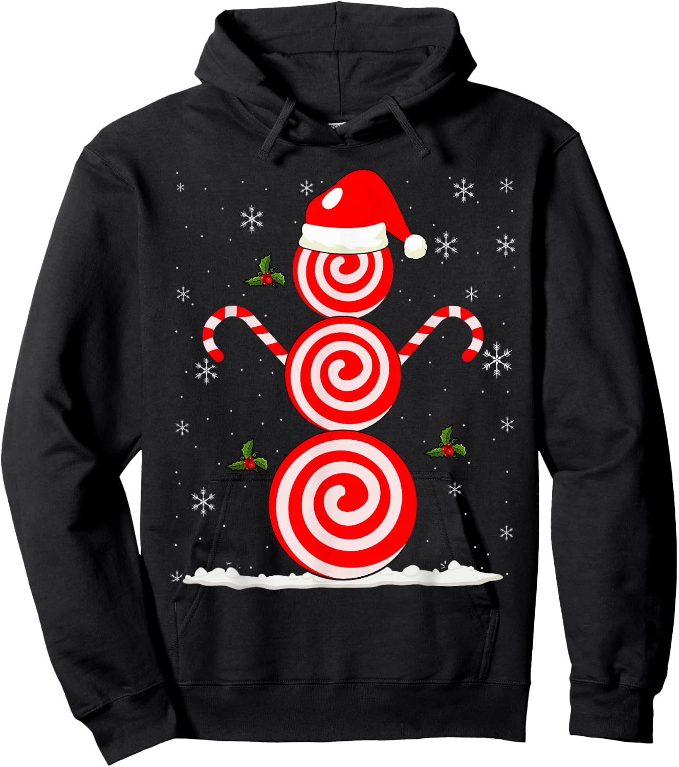 Funny Christmas Peppermint Candy Snowman Hoodie - Hoodie | Black