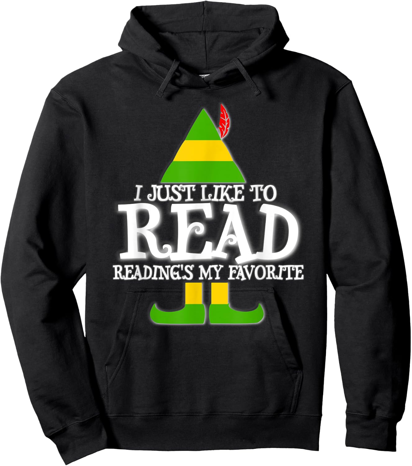 I Just Like To Read READING ELF Book Lover Christmas Holiday Hoodie - Hoodie | Black