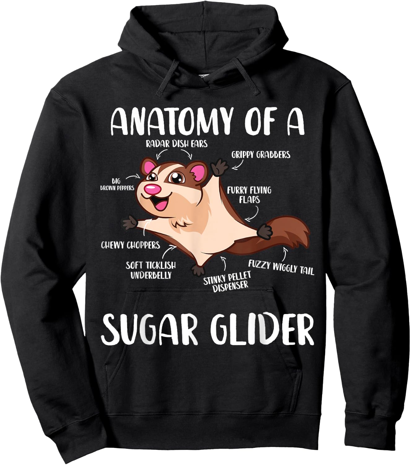 Anatomy Of A Sugar Glider Funny Cute Sugar Glider Gift Hoodie - Hoodie | Black