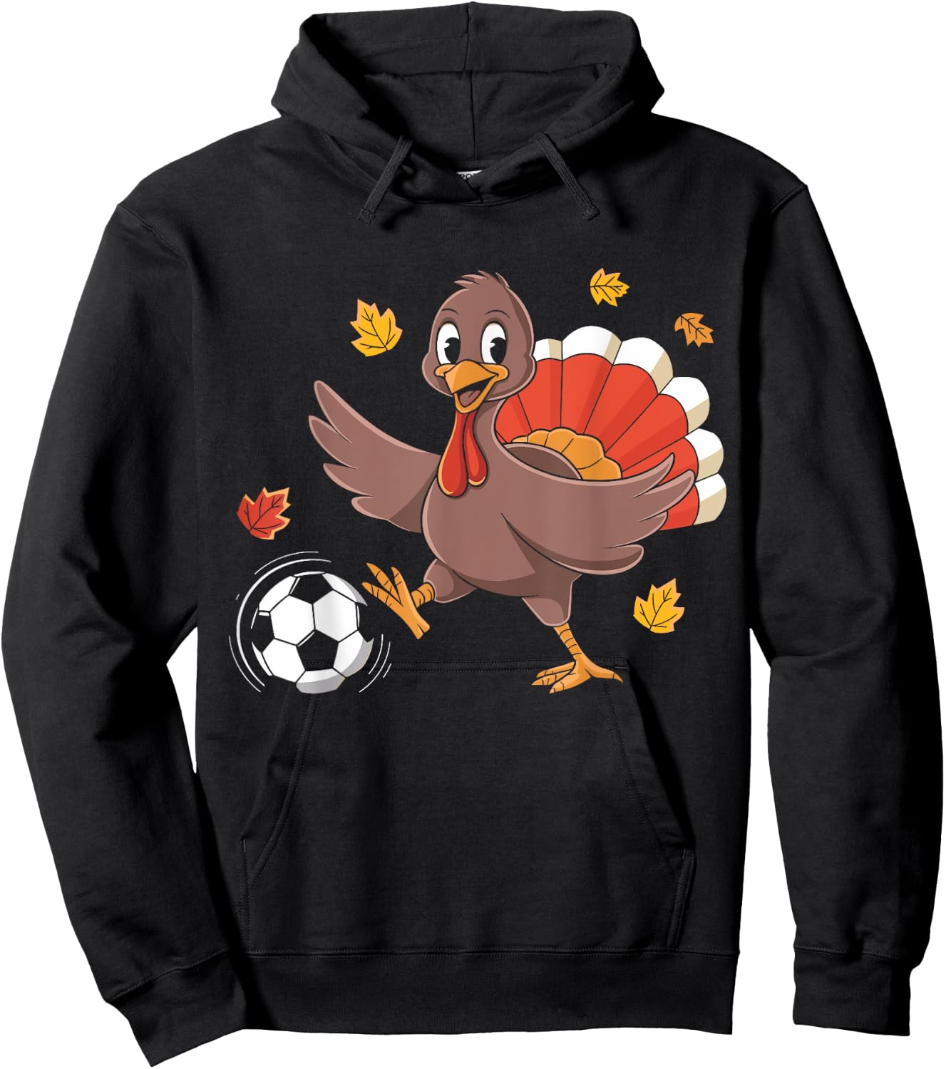 Funny Thanksgiving Turkey Playing Soccer For Boys Girls Hoodie - Hoodie | Black