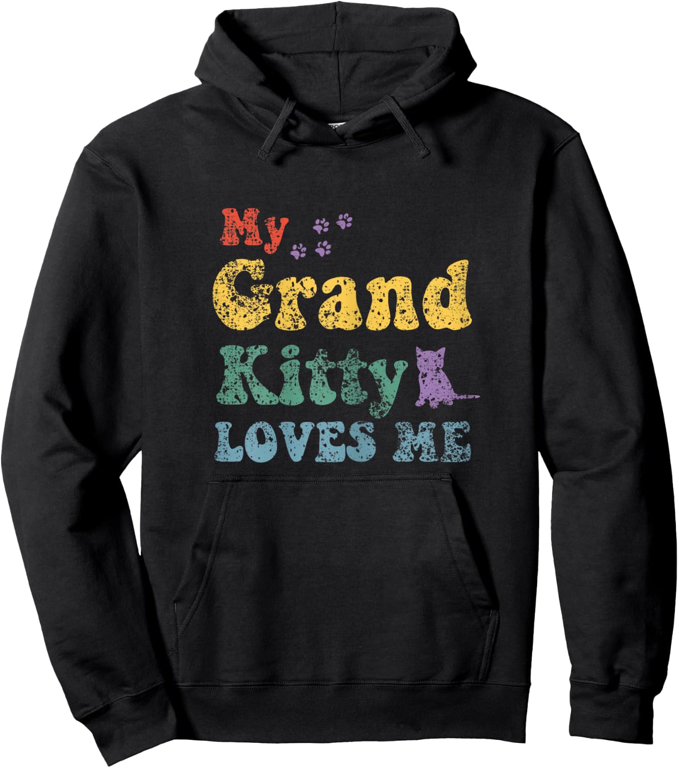 My Grandkitty Loves Me Grandma of Cat Kittens Retro Vintage Hoodie - Hoodie | Black