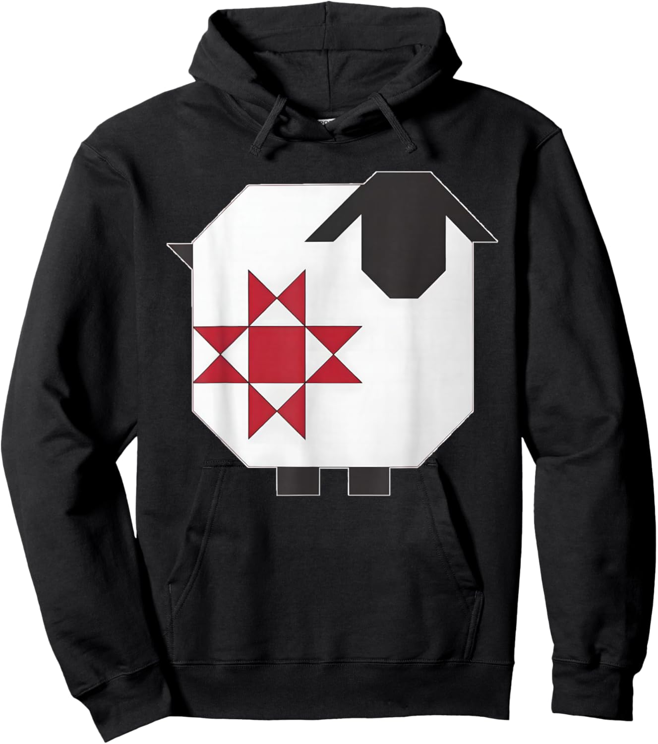 Quilt Block Sheep Red and White Country Farm Hoodie - Hoodie | Black