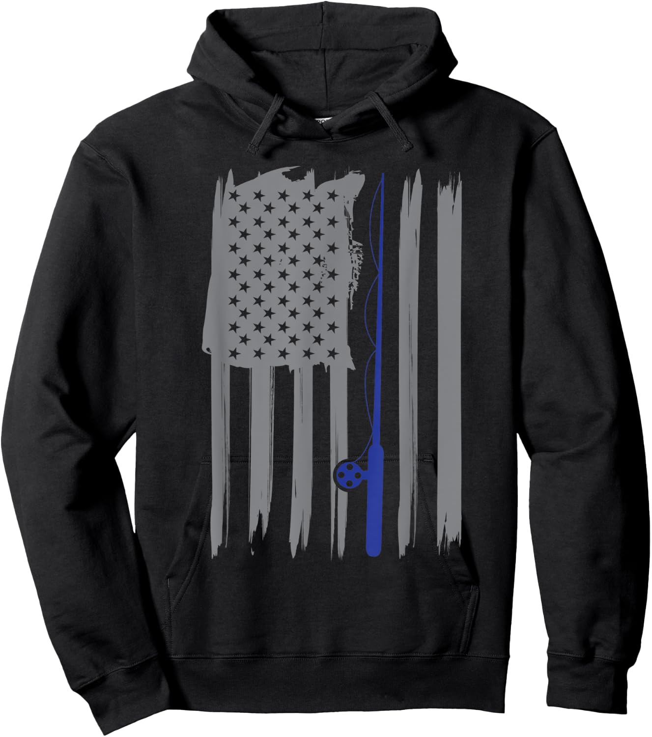 Thin Blue Line Law Police American Flag Fishing Patriotic Hoodie - Hoodie | Black