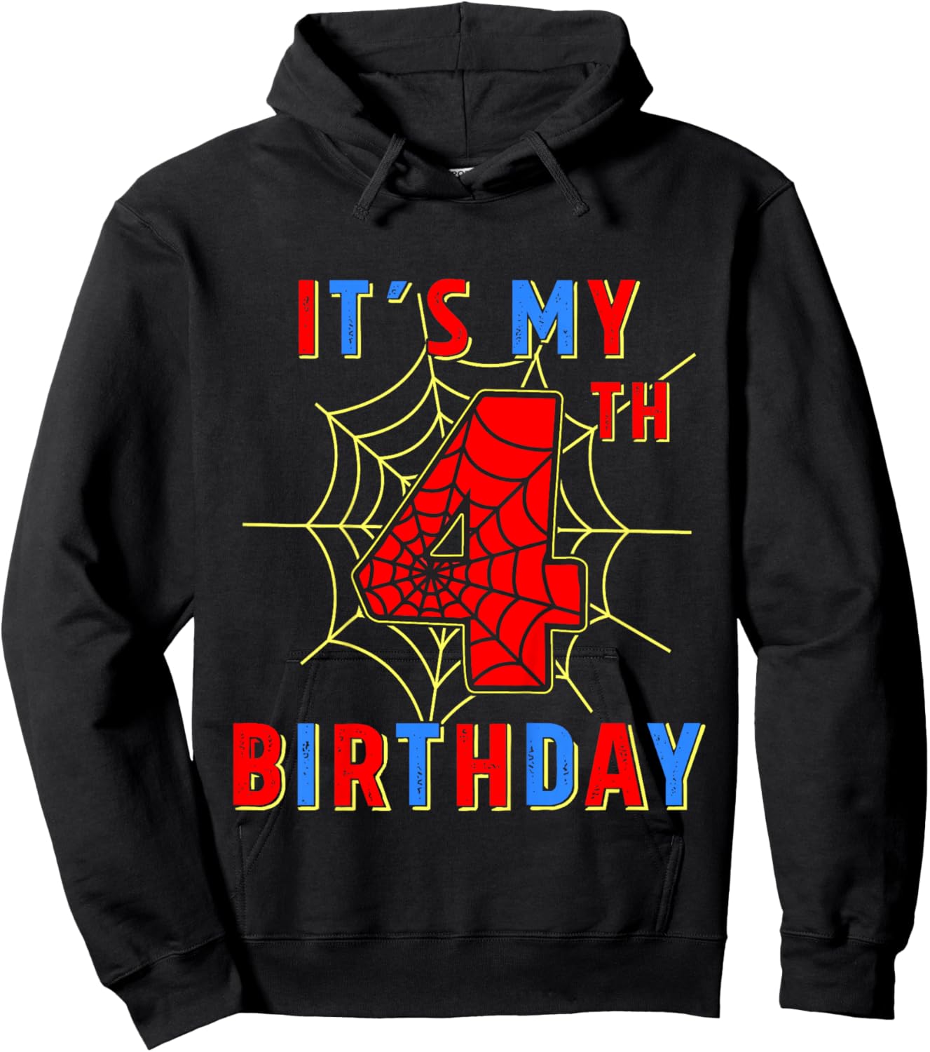 Its My 4th Birthday 4 Year Old Spider Web Birthday Party Hoodie - Hoodie | Black