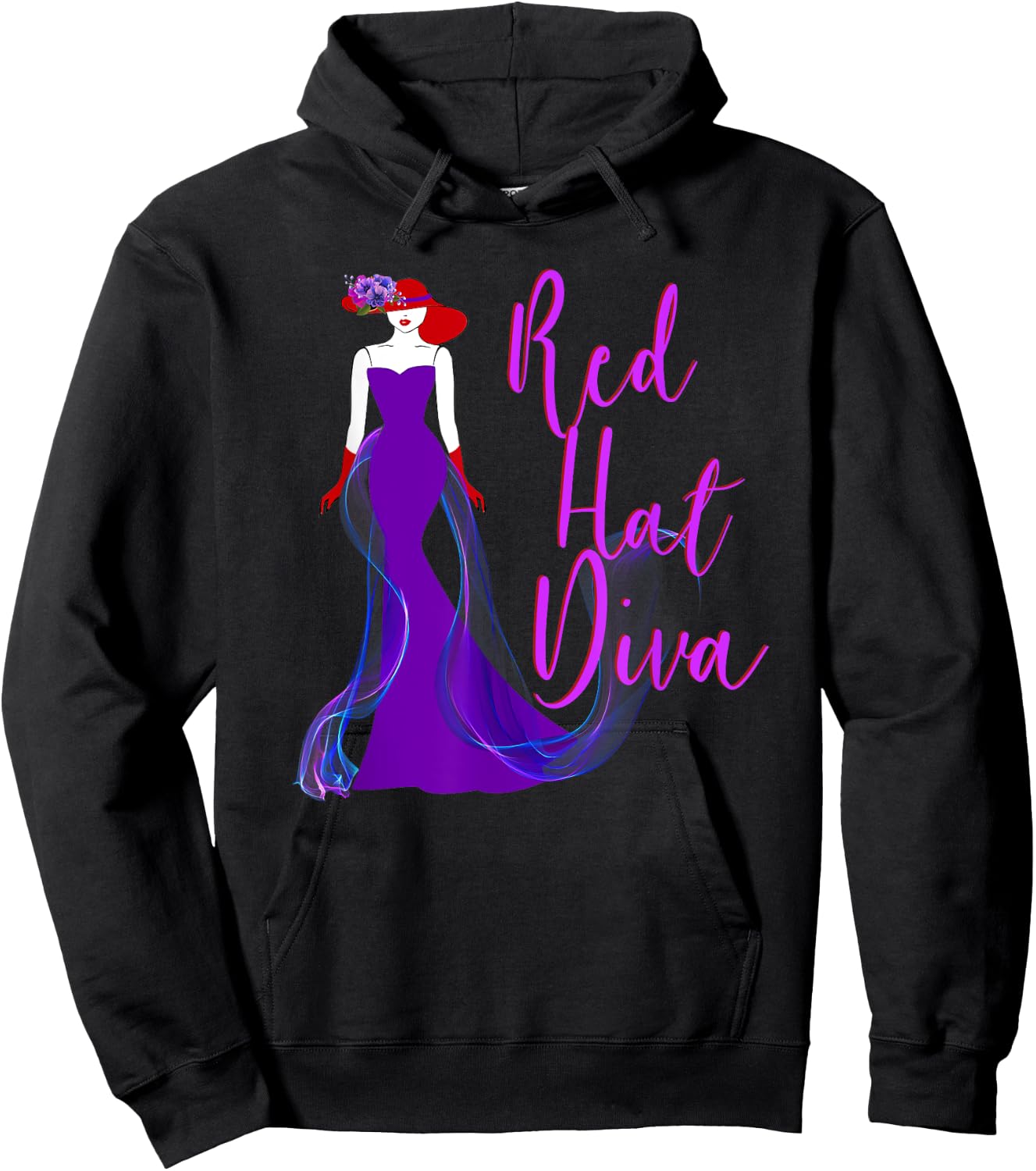 Red Hat Diva Vintage Style T Shirt Hoodie - Hoodie | Black