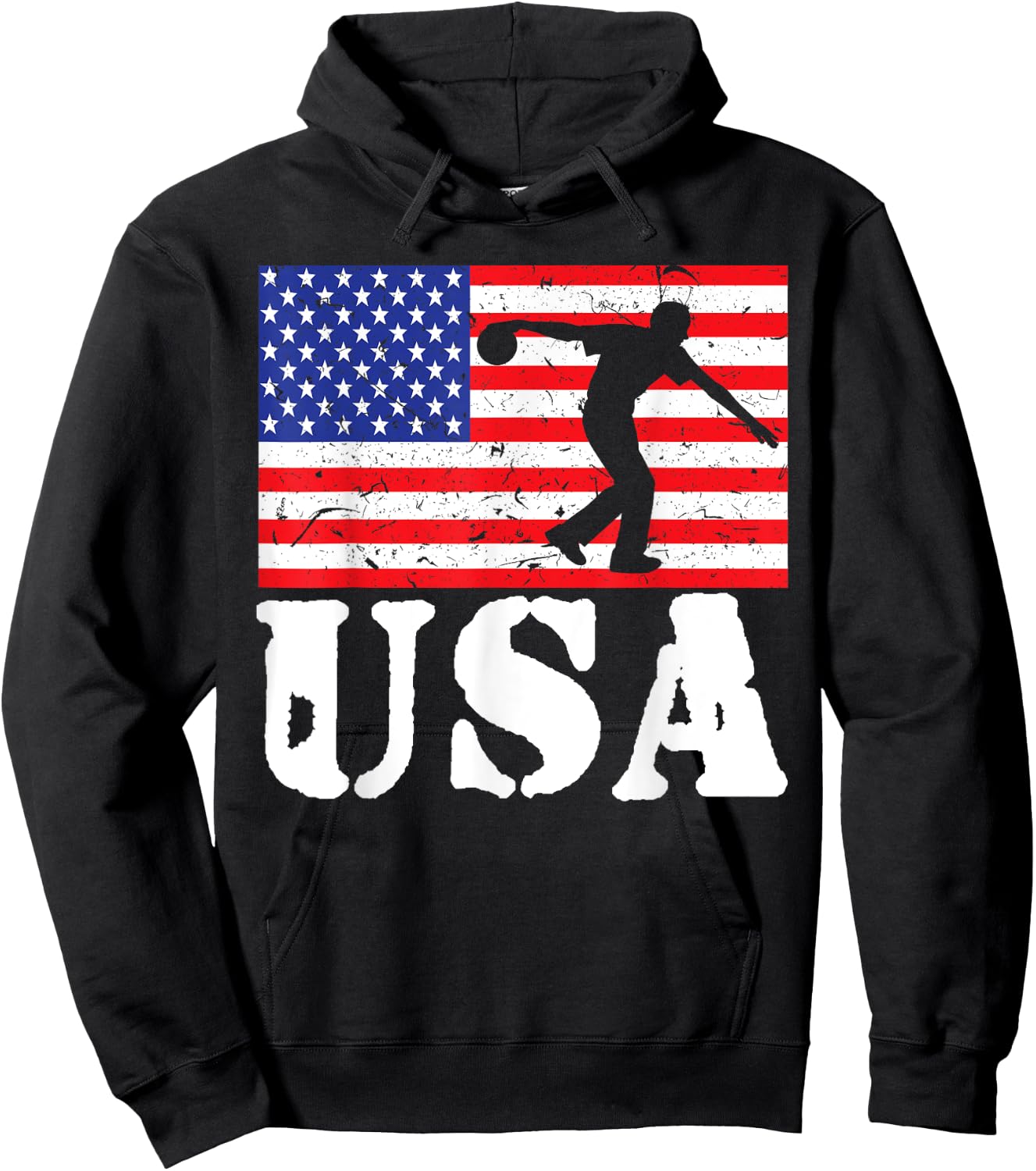 Distressed Bowling USA American Flag Vintage Bowler Player Women Girls Kids Men Hoodie - Hoodie | Black